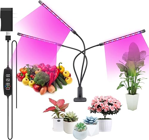 EONBIGE Luces de cultivo para plantas de interior, luz LED de espectro completo con temporizador de clip en lámpara de cultivo para semillas