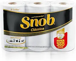 Snob Papel toalha multiuso folha dupla branca hiper 360fls, 3 rolos
