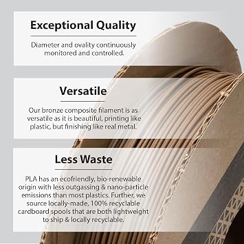 Protopasta Bronze Filled PLA 3D Printer Filament | ProtoPlant Metal-Filled PLA Plastic Printer Filament with 60% Bronze | Polish and Patina Friendly Metal Composite Filament | 1kg Metallic Spool