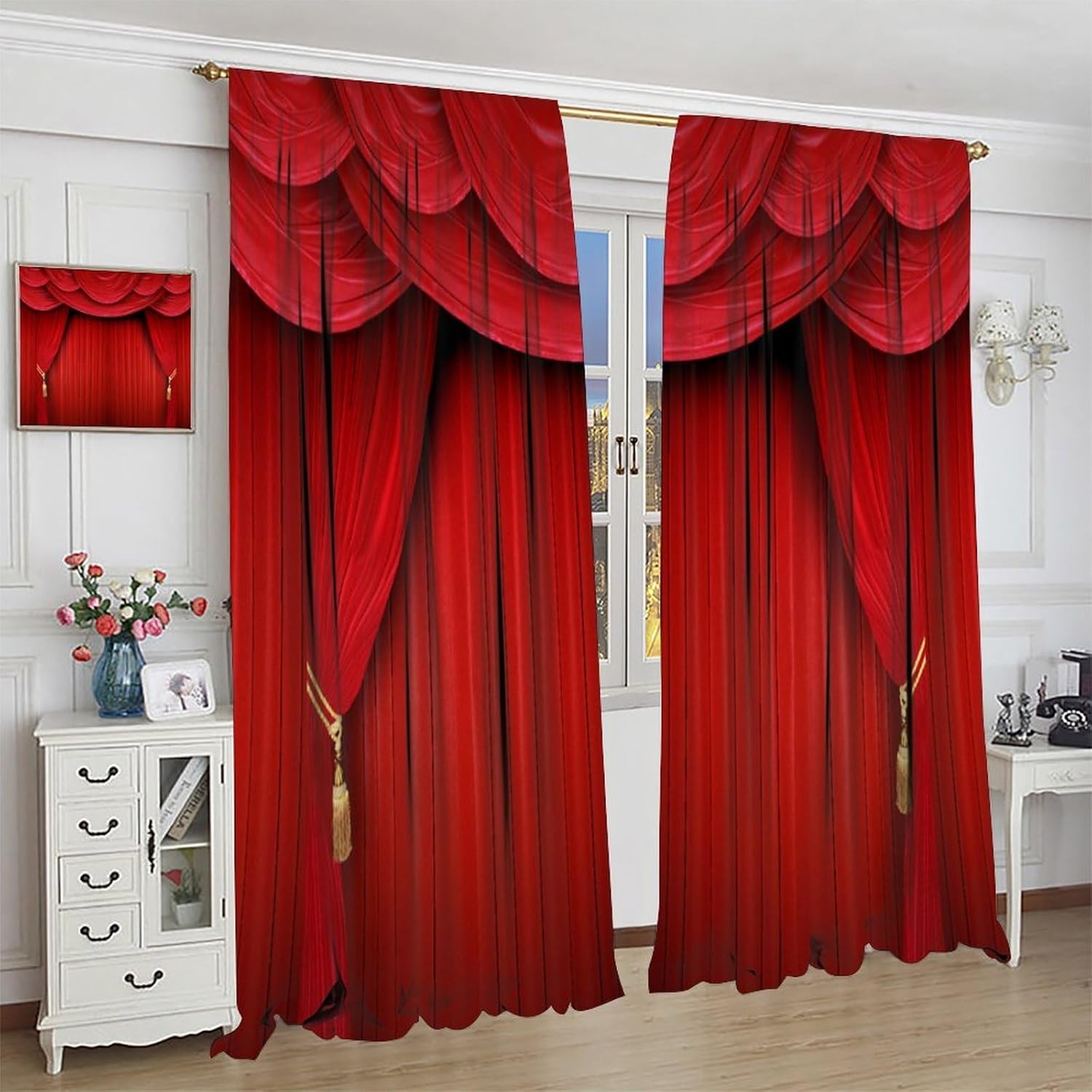 Movie Theater Curtains Retro Red Party Home Movie Theatre Rod Pocket Room Darkening Window Drapes for Bedroom Living Room Set 2 Panels,42x54 Inches