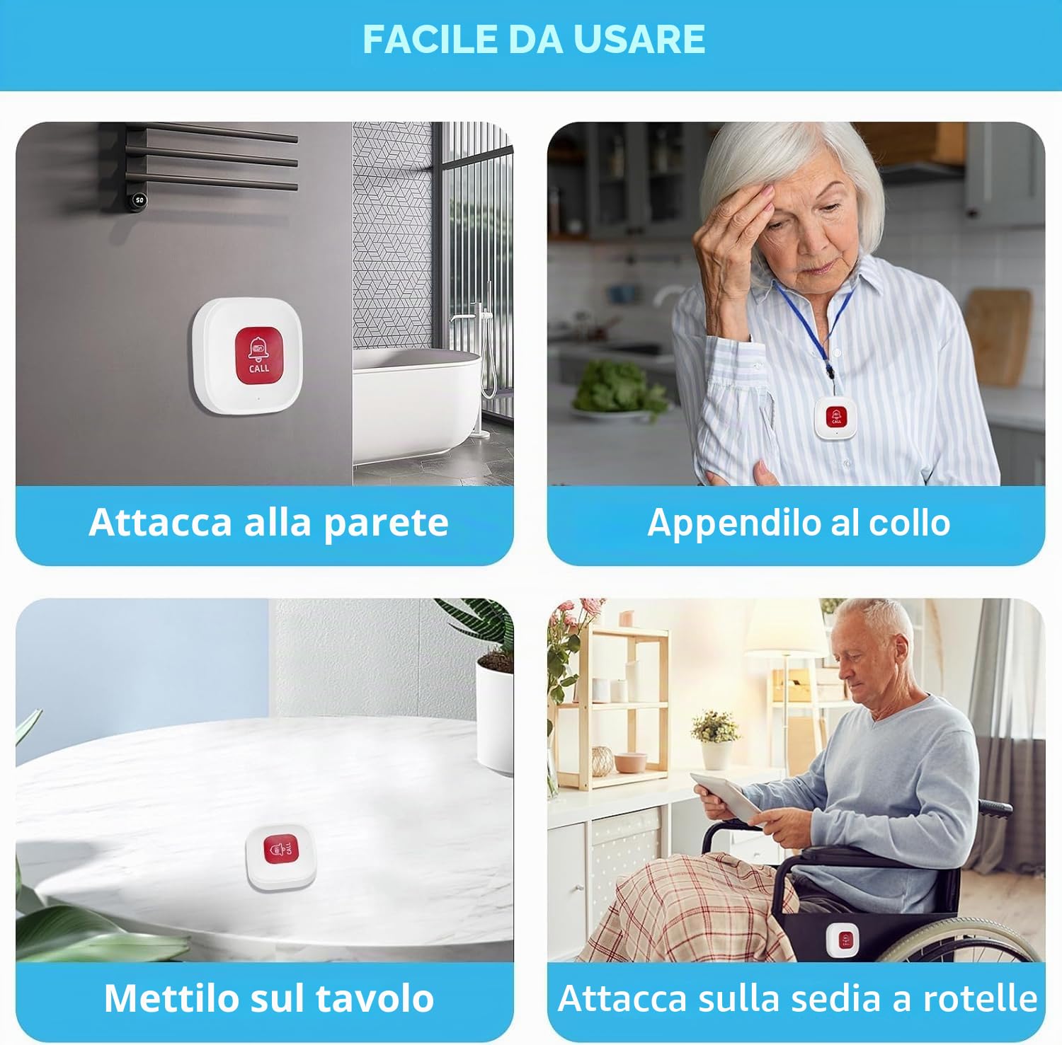 WiFi Pulsante Salvavita Anziani Sistema di Allarme di Emergenza per i Cittadini Anziani Pazienti Disabili Anziani (Supporto solo 2.4GHz Wi-Fi) (WiFi Pulsante (Non è necessario alcun ricevitore))