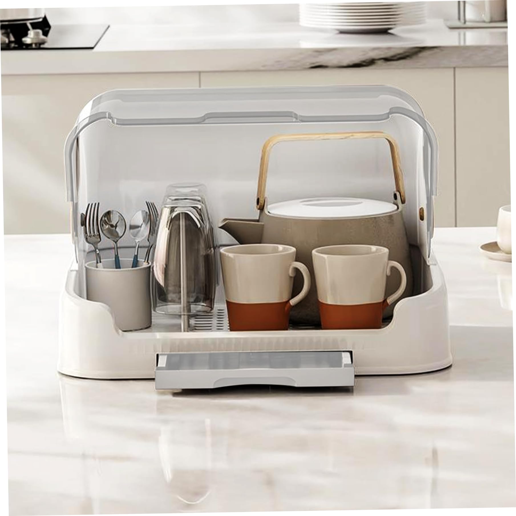 Rangement Pour Biberons Grand Organisateur De Biberons Avec Couvercle Et Bac De Vidange Amovible Support De Séchage De Biberons Portable Anti-Poussière Organisateur De Rangement Pour Biberons