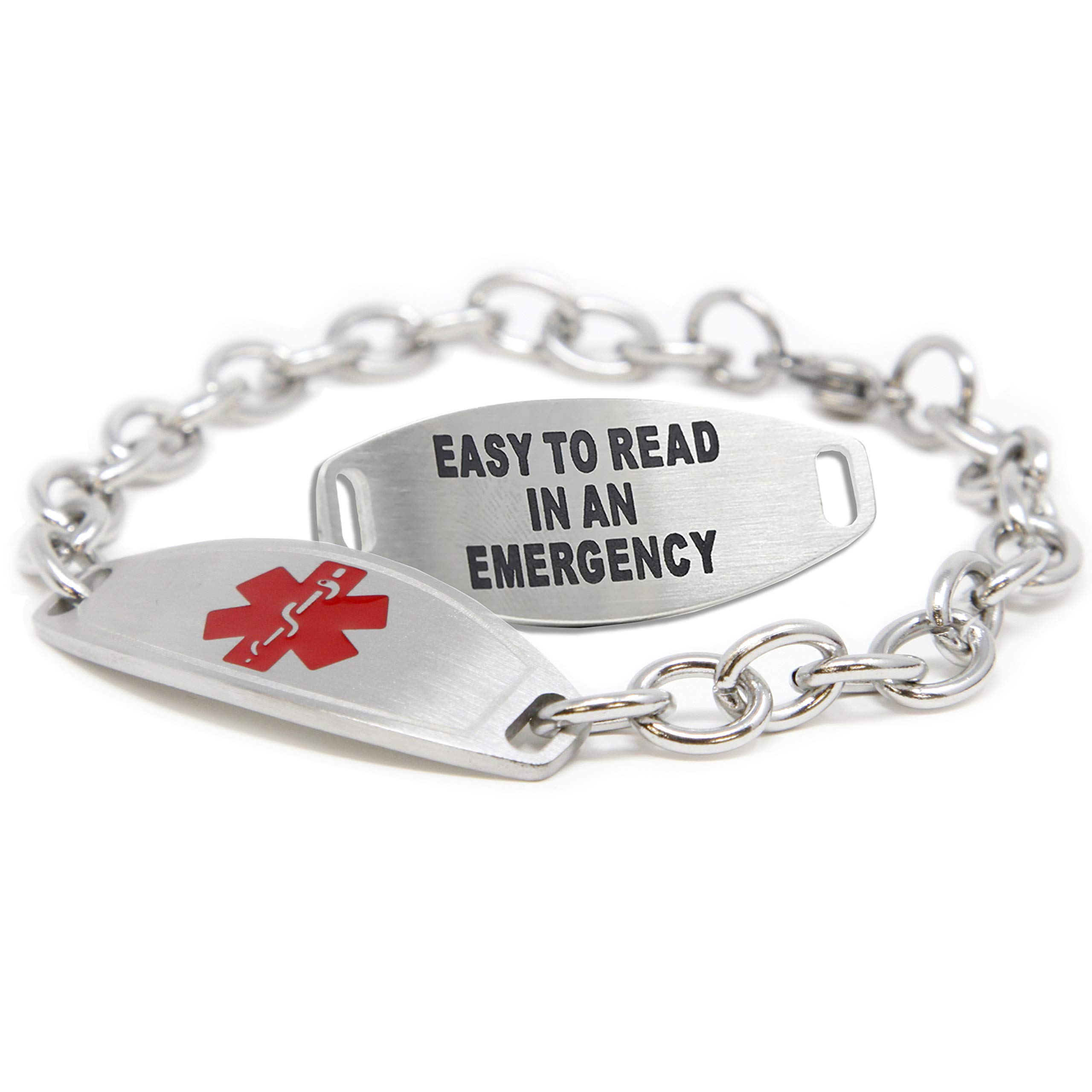 My Identity DoctorCustom Engraved Womens Medical Alert Bracelet, Steel O-Link Chain, Medium 6mm, 6.25 inch, Stainless Steel