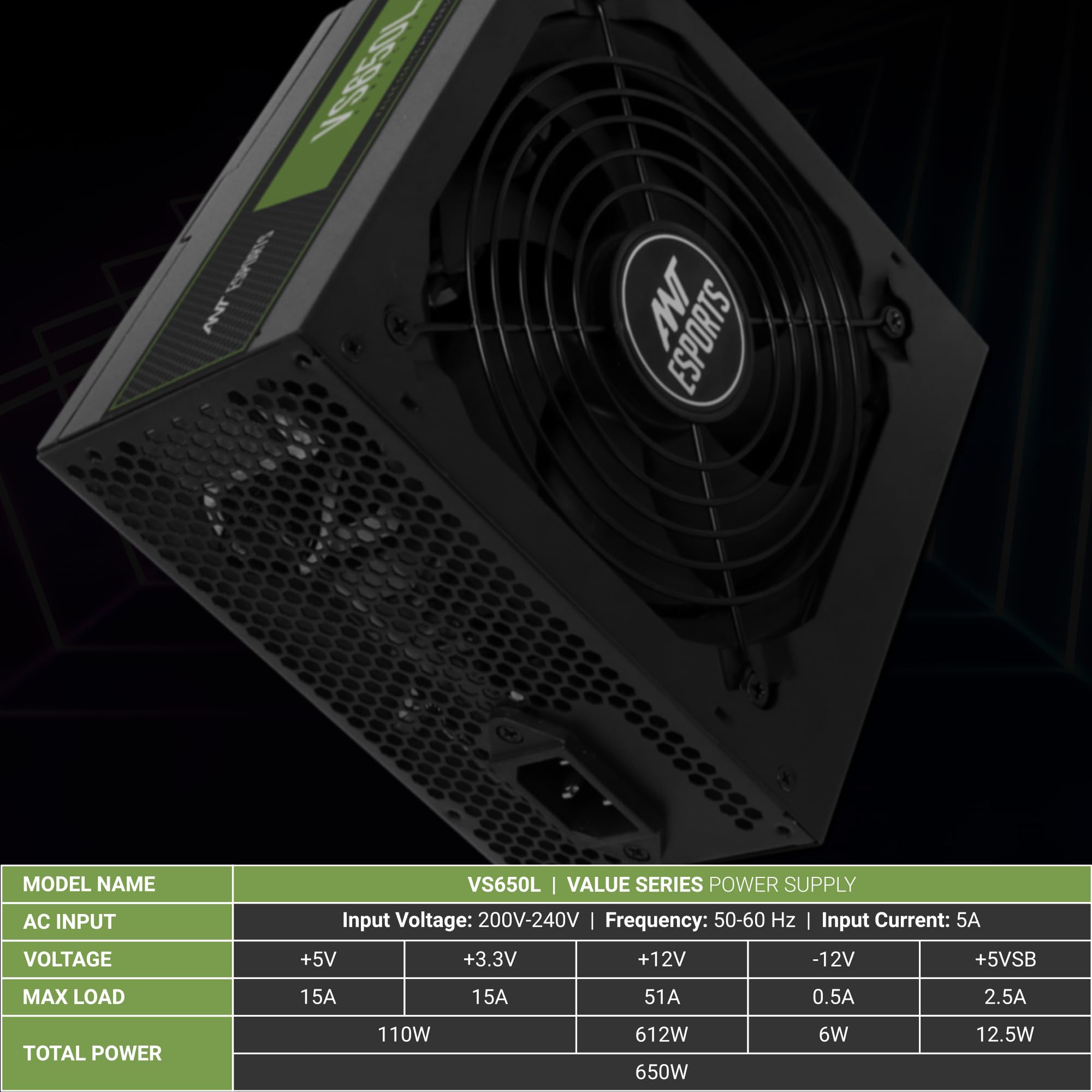 Ant Esports VS650L Gaming PSU - 650W Silent Power -11