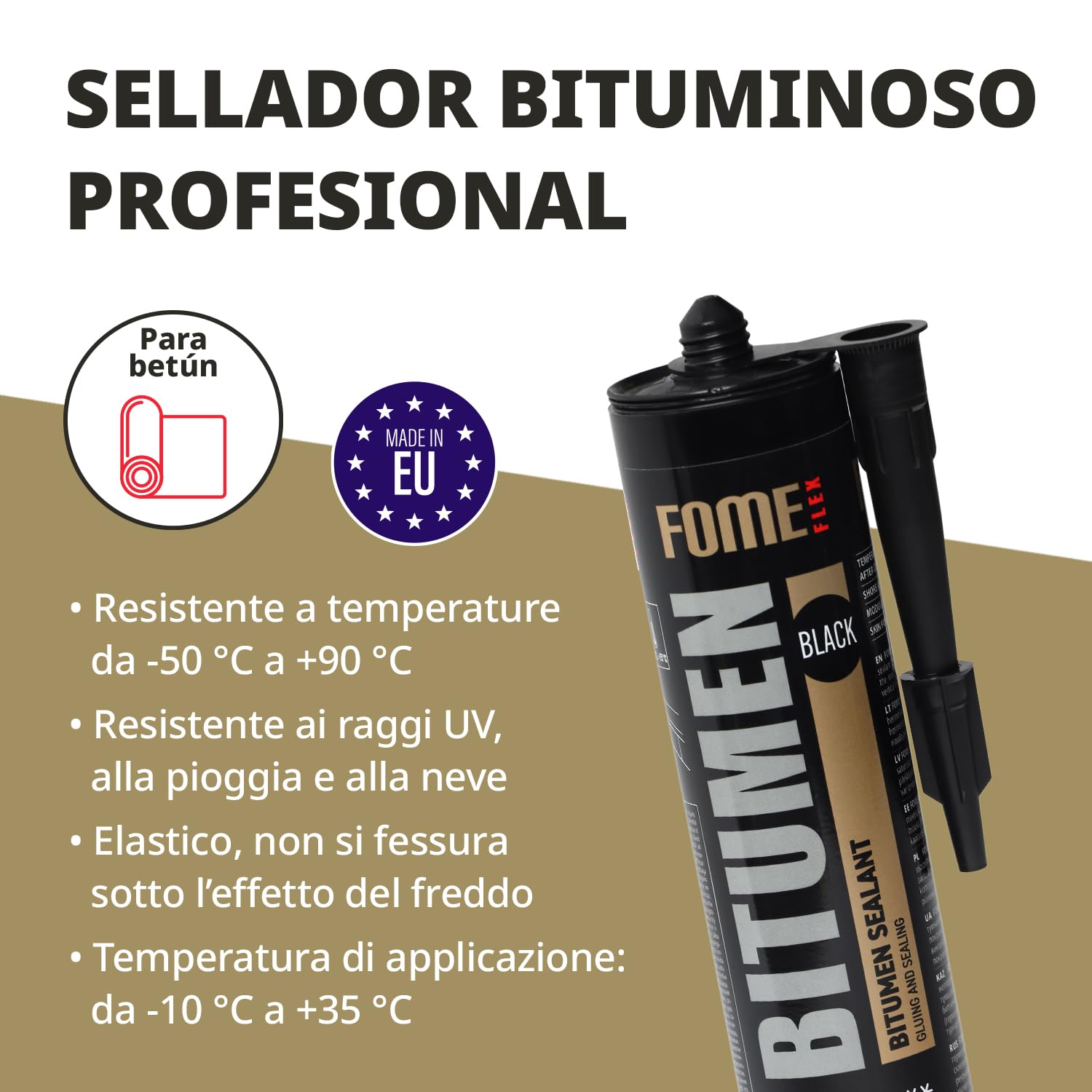 Sellador Bituminoso – Sella Filtraciones en Tejados y Canalones en Húmedo o Seco – Soporta de -50°C a +90°C – Se Adhiere a Betún, Cemento, Madera y Metal – 4 x 300 ml