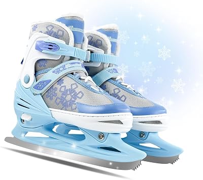 Kids Ice Skates for Boys Girls Stainless Steel Blades Adjustable Red Iceskates Ages 3-12 Skating Shoes Outdoor Men and Women Rink Pink