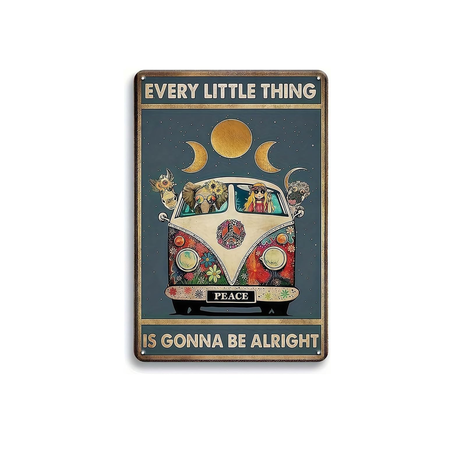Tivleed Bus Vintage Wall Art, Metal Signs "Every Little Thing Is Gonna Be Alright", Blechschilder Retro 20X30cm, Hippie Style Vintage Poster For Home, Club, Coffee Wall Decoration