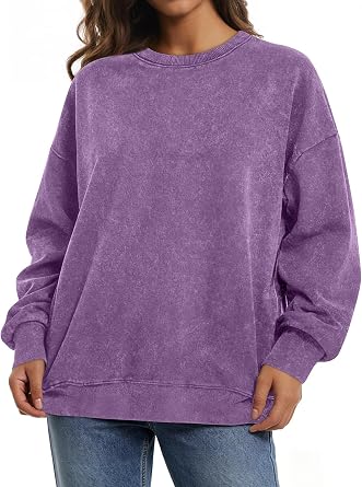 Oversized Sweatshirt for Women Long Sleeve Shirts Acid Wash Crewneck Tops