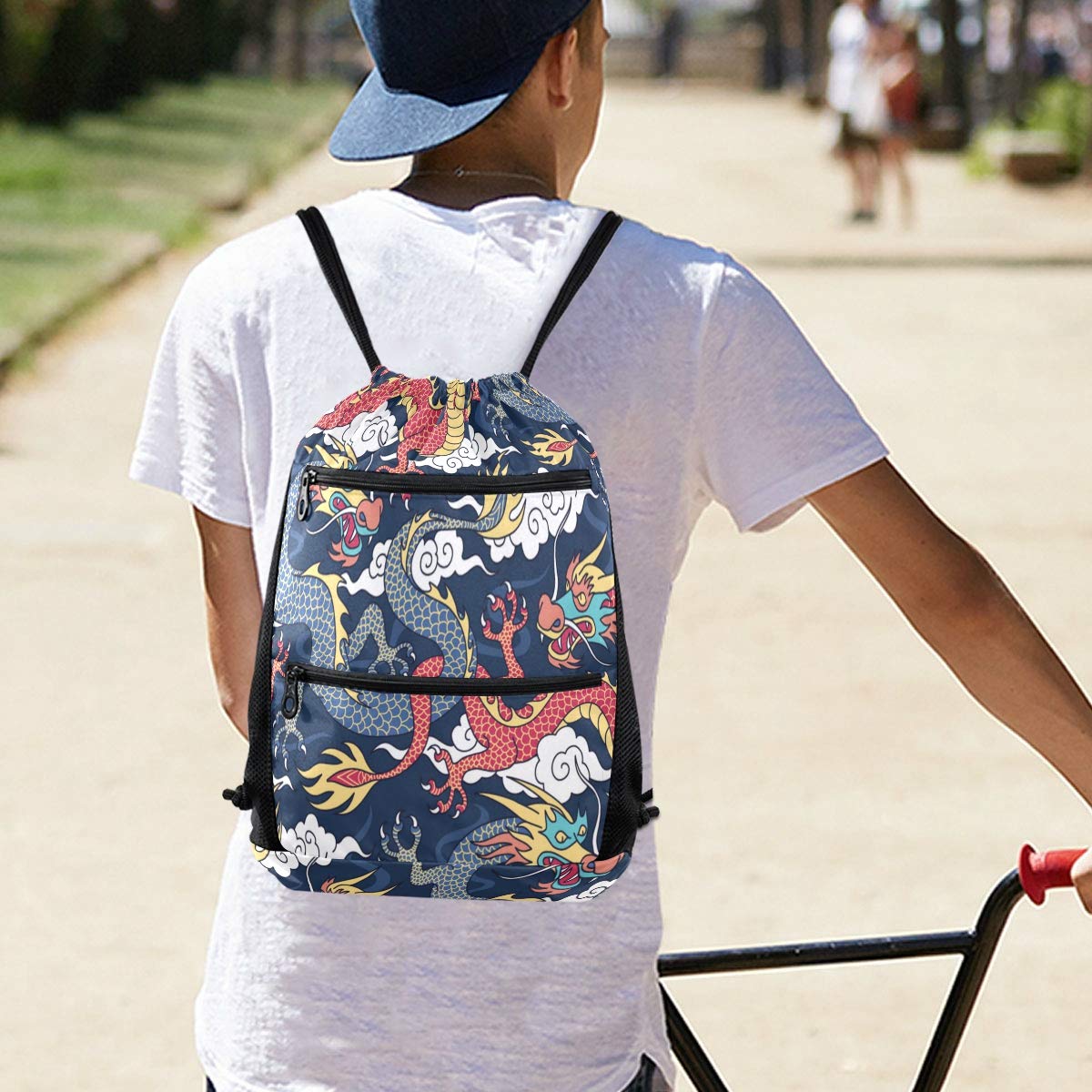 RXYY Gym Bag Mit Musiknoten-Druck – Kordelzug-Rucksack 35x47 Cm, 300D Oxford, Mit Reißverschlussfächern Für Sport & Reise