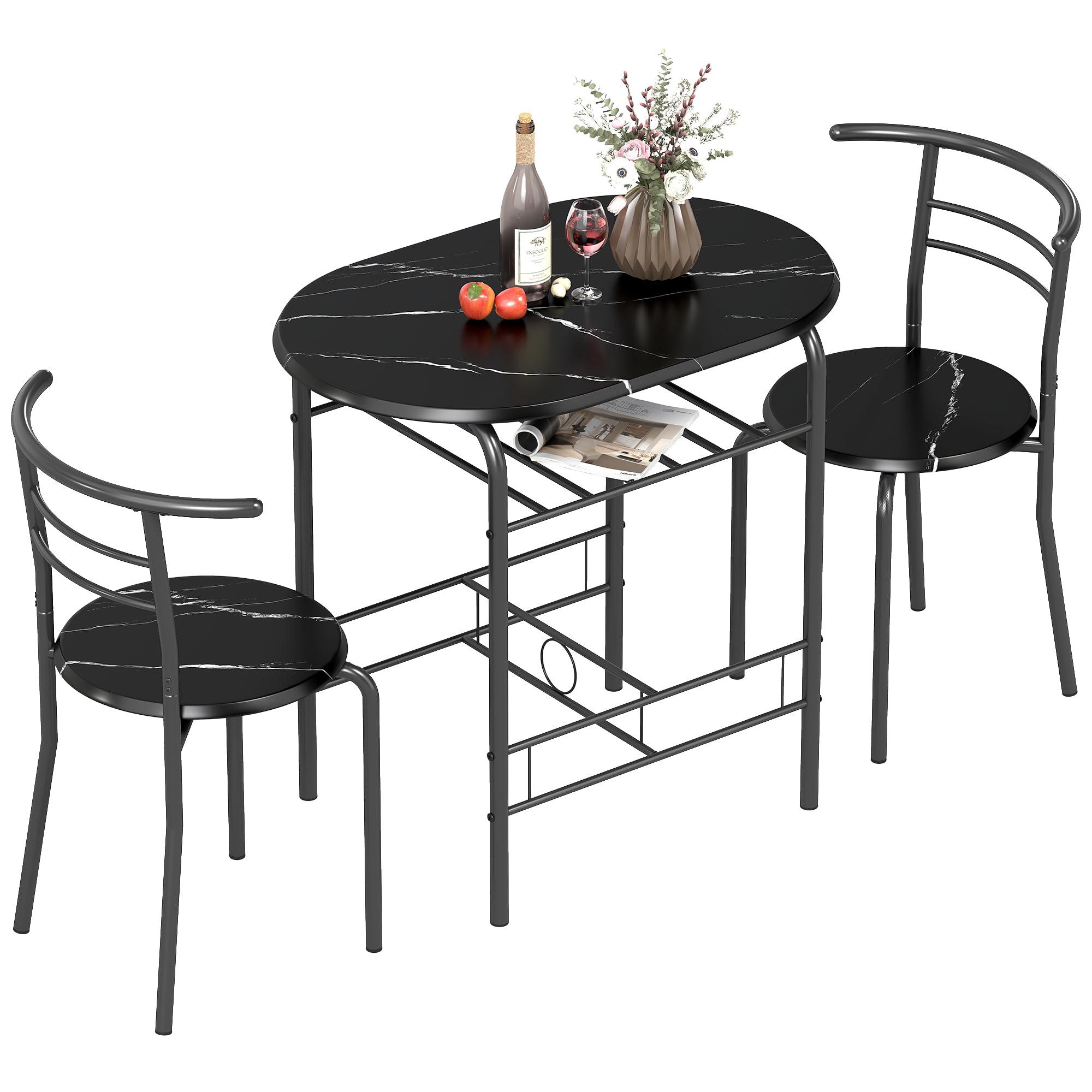 HOMCOM 3-Piece Dining Table and Chairs Set Marble-Effect Top Black — image 1