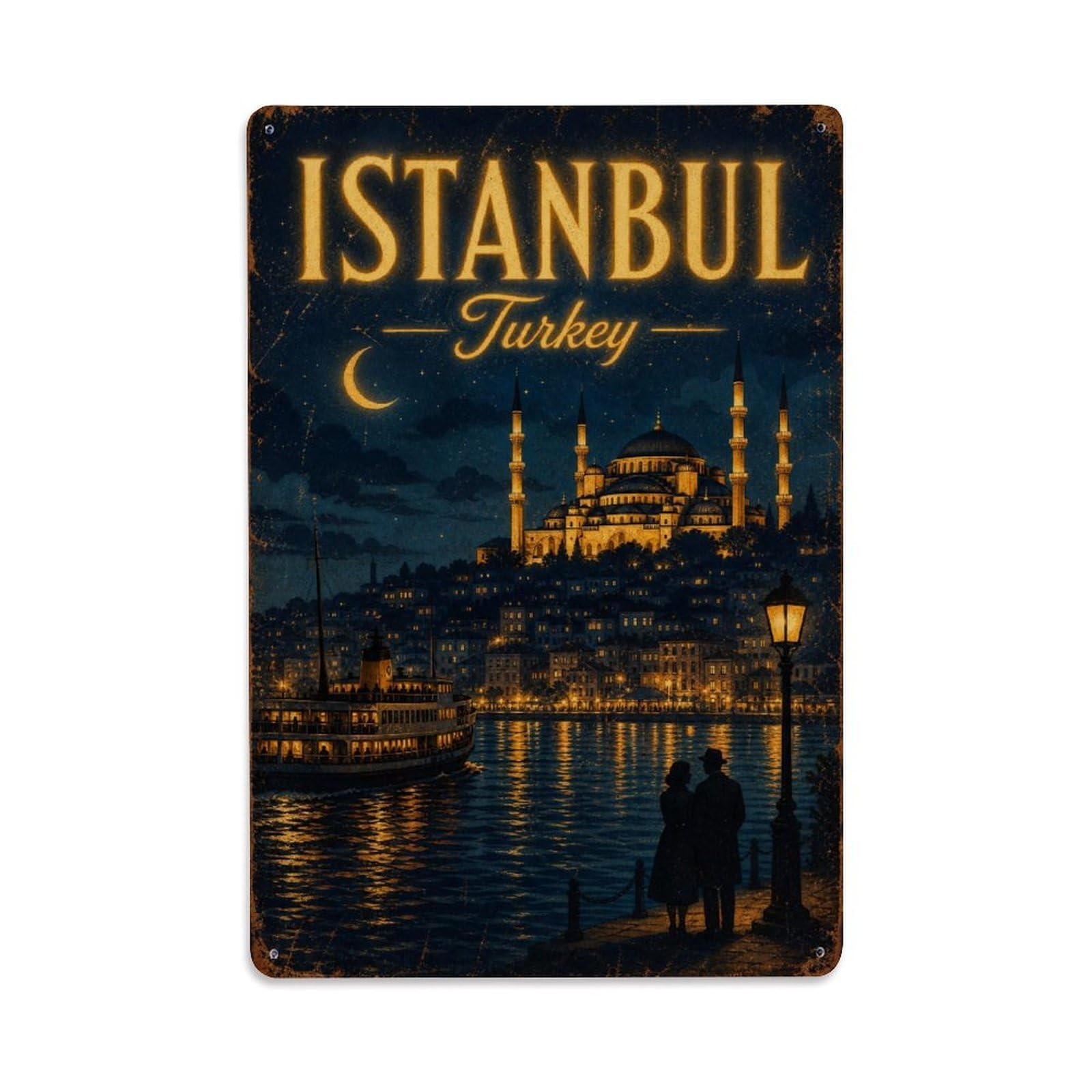 Gead 8X12inch Style Vintage Travel Istanbul Turkey Night Metal Tin Sign