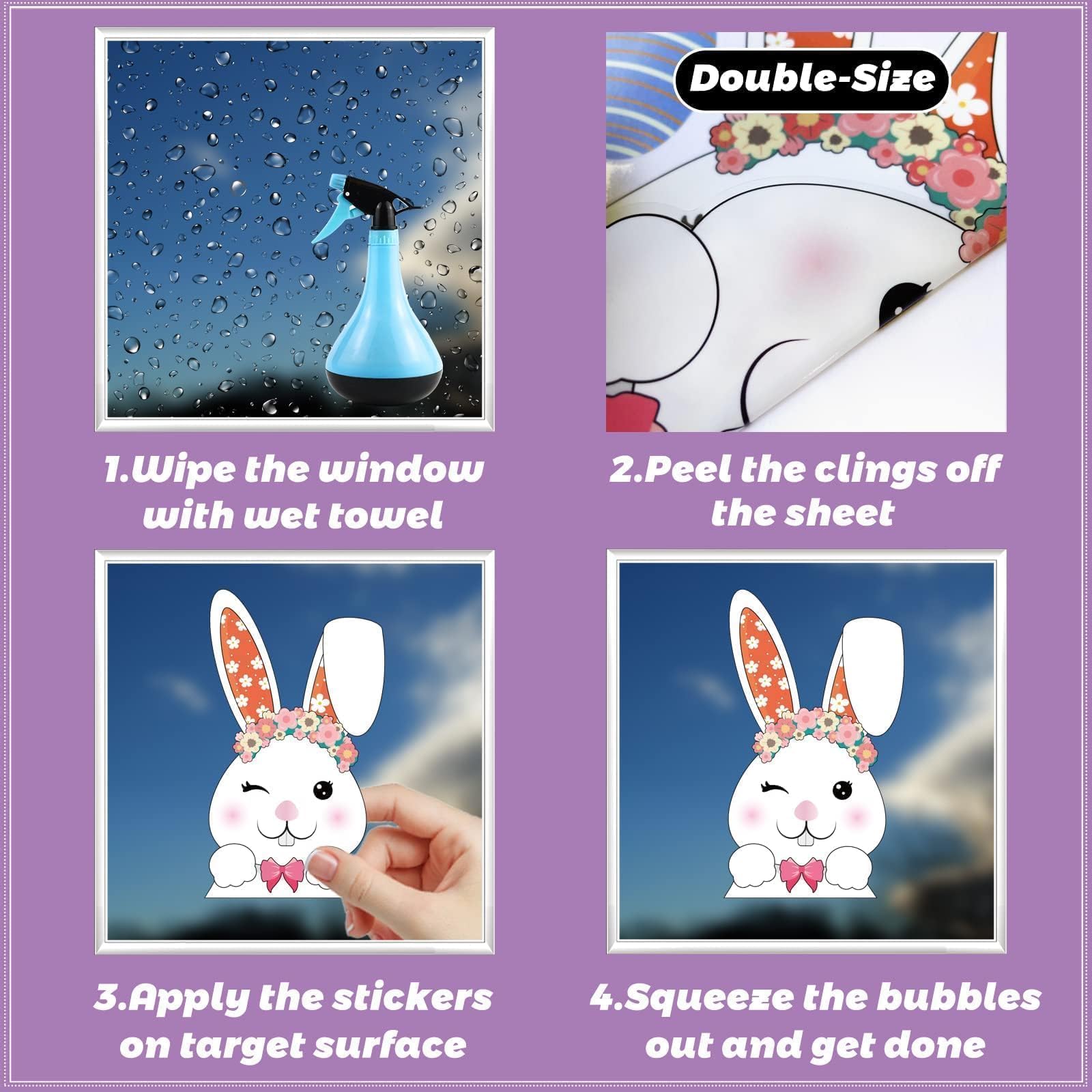 Tsathoggua 9 Sheets Easter Window Stickers, Easter Bunny Window Stickers, Happy Easter Stickers with Rabbit, Eggs, Carrot - Image 3