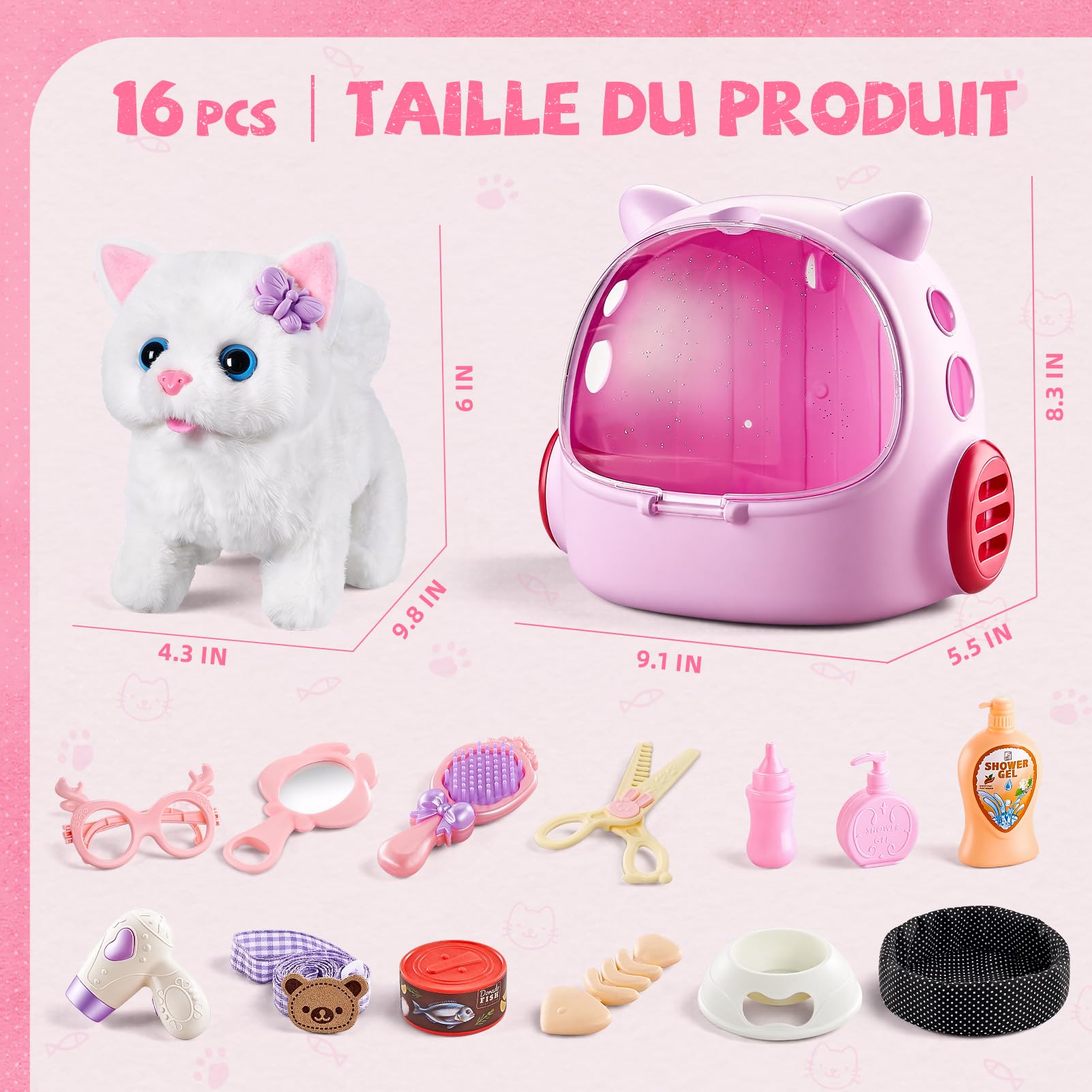 Jouet Chat Interactif pour Filles, Chat Robot avec Marche, Chat en Peluche Interactive 4 5 6 Ans