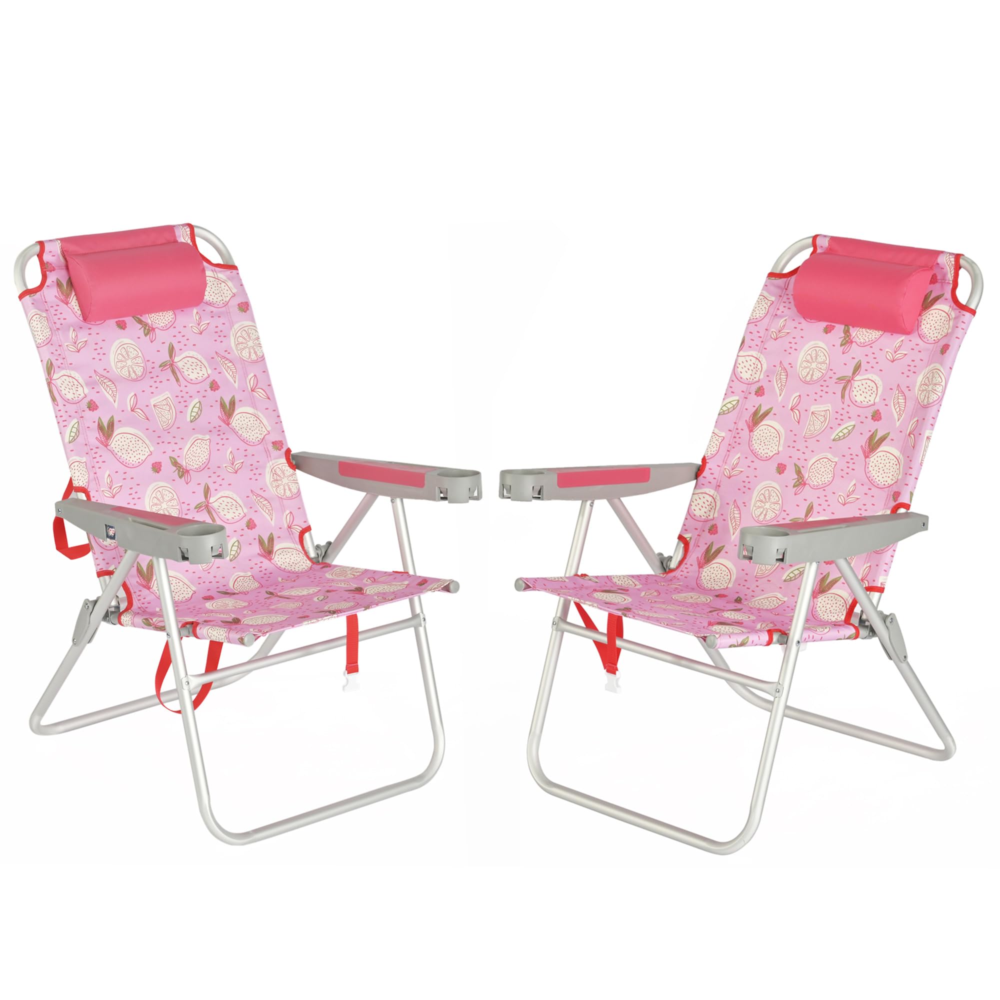 SUNNYFEEL 17" Tall Oversized Beach Chairs 2 Pack for Adults Heavy Duty 500 LBS, 5 Position, Portable High Folding Camping Chair with Cup Holder for