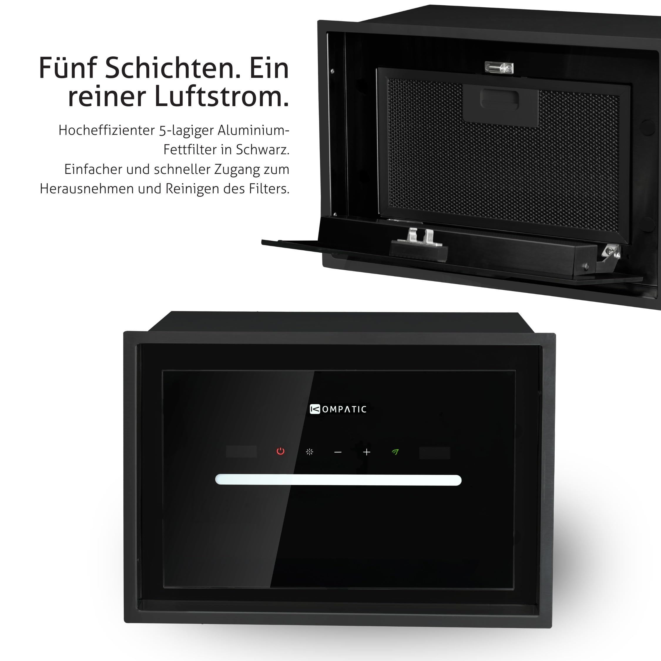 HANA 40 KPHN40BIB Einbau Dunstabzugshaube, A++, 40 cm, 450 m³/h, Gestensteuerung, Touch, Fernbedienung, Luftreinigungsmodus, Dimmbare LED, Farbtemperaturregelung, 3 Geschwindigkeiten + Boost
