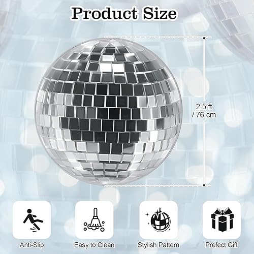 Miniatura 2 de Coume Alfombra redonda de bola de discoteca de 30 pulgadas, retro, suave, antideslizante, lavable, alfombra circular para puerta delantera,