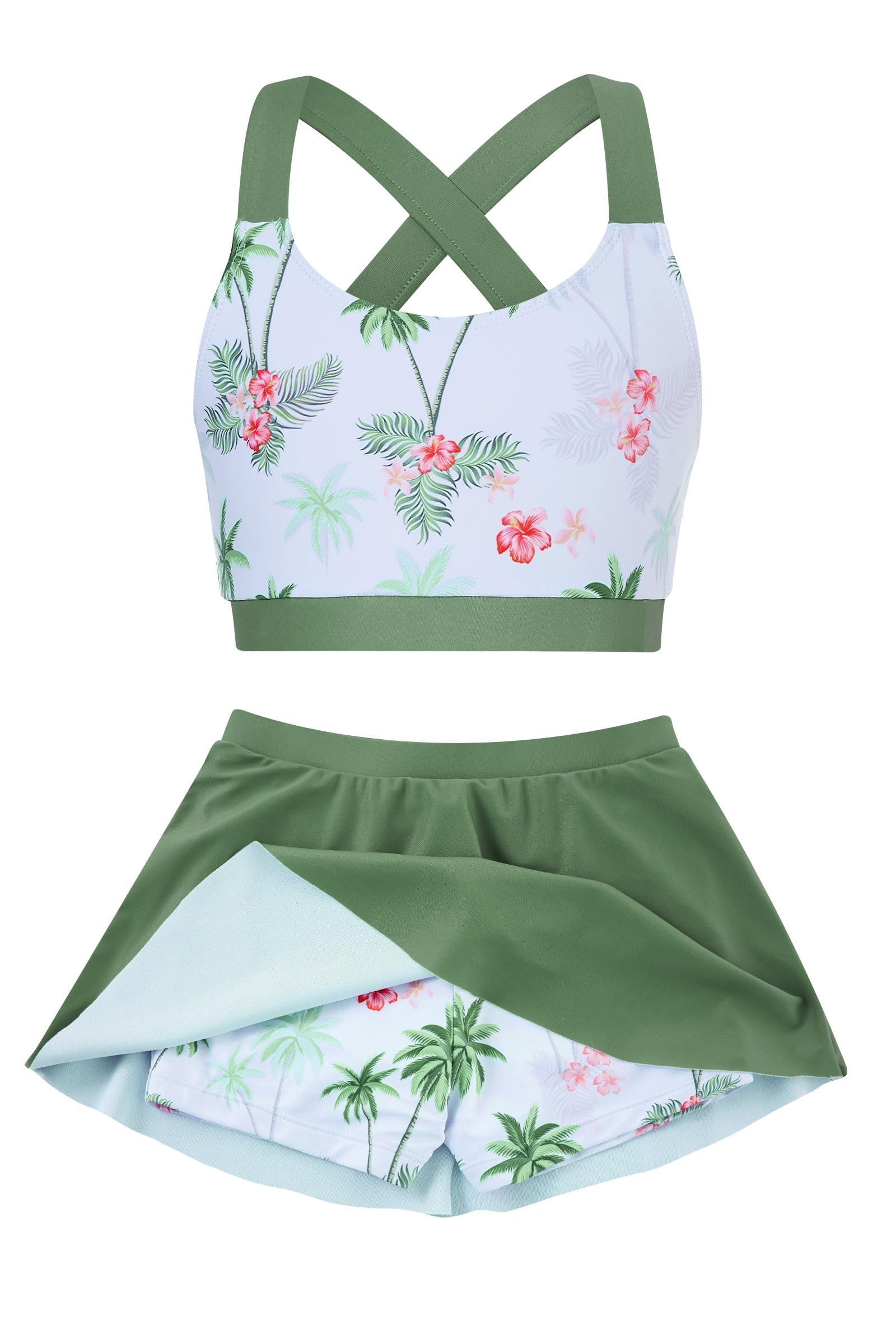 Girls Swimsuit 2 Piece Bathing Suit with Skirted Boyshorts 5-16Y