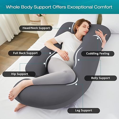 Miniatura 2 de Sasttie Almohadas de embarazo para dormir, almohada refrescante en forma de U de cuerpo completo imprescindible para el embarazo, almohada de