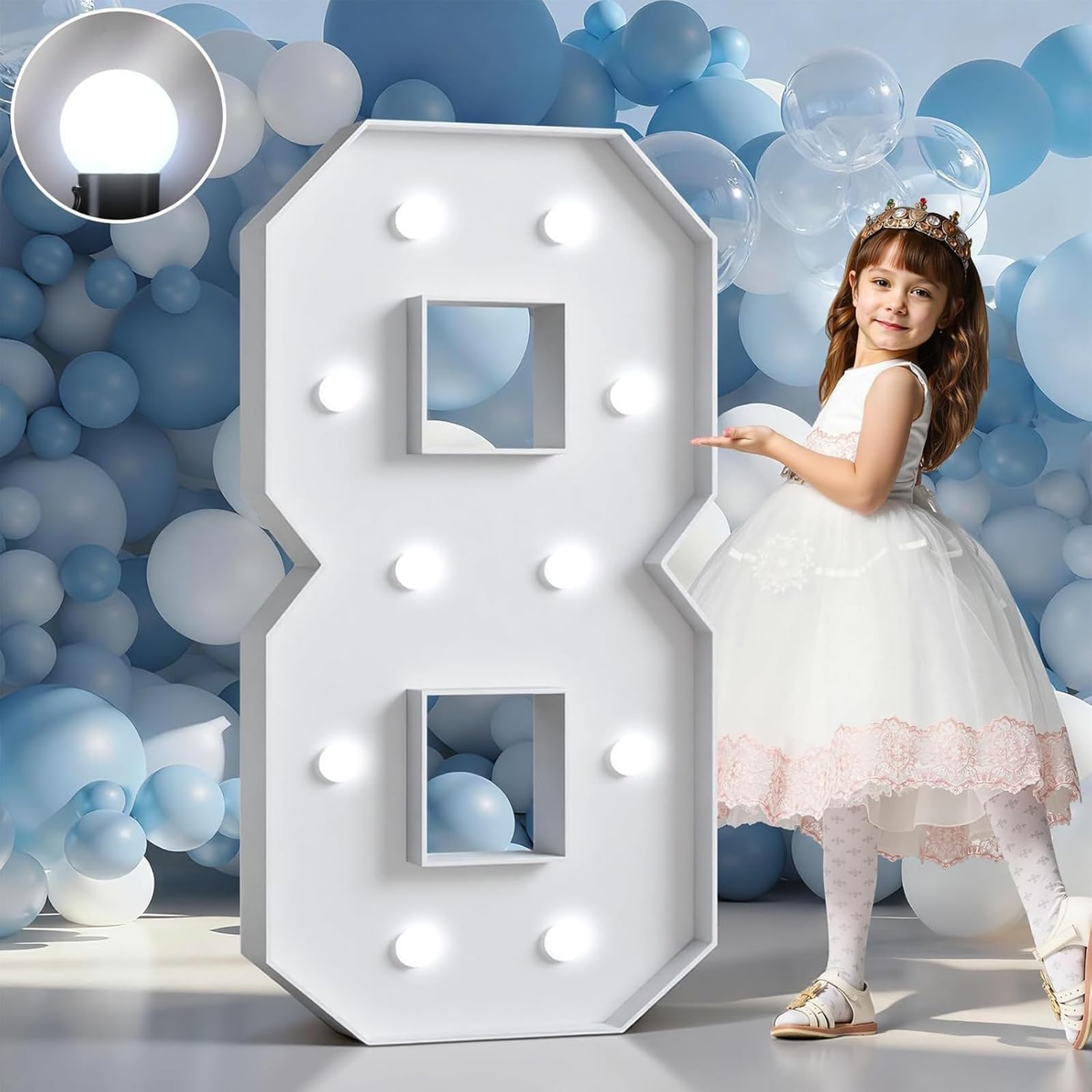 Marquee Numbers LED Light Up Sign Birthday Party Decoration(Number 8,3.3FT/100CM)