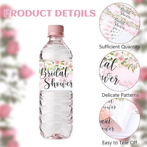 Miniatura 3 de 50 calcomanías para botellas de agua de boda y despedida de soltera con flores rosas, acabado mate, 8.26 x 1.96 pulgadas, 50 unidades