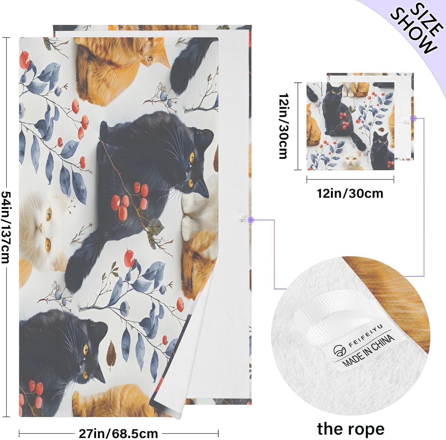 Hand Towels Premium Soft and Highly Absorbent Realistic Cat 2 Pcs Towels for Bathroom Set 100% Cotton Decorative Face Towels