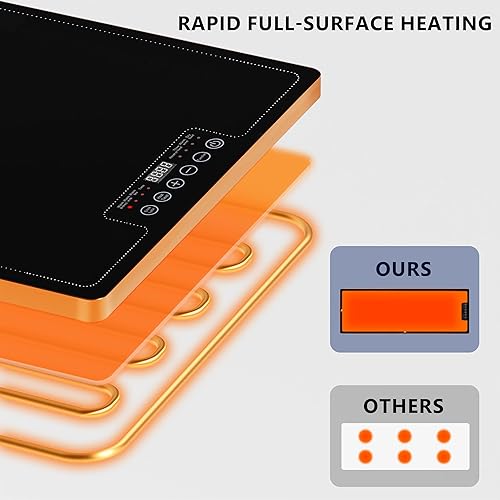 Miniatura 6 de Bandeja de calentamiento de alimentos para bufé de fiestas, tapete calentador eléctrico extra grande de 40 x 14 pulgadas con 9 niveles de