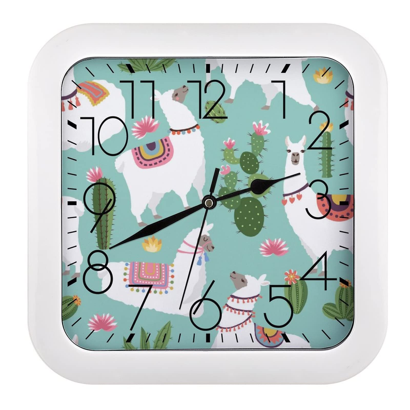 Horloge Murale Carrée Cactus Alpaga, le Cadeau Idéal pour une Chambre d'Enfant