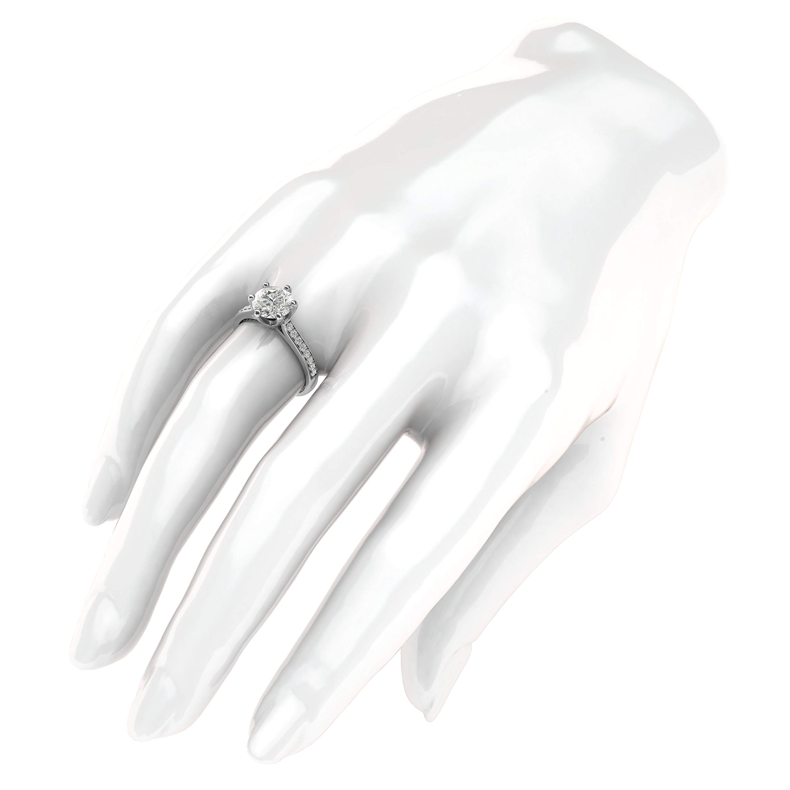 LANDA JEWEL Anello di fidanzamento classico in argento Sterling da 2 carati, con diamante sintetico a 6 griffe, con pietre laterali