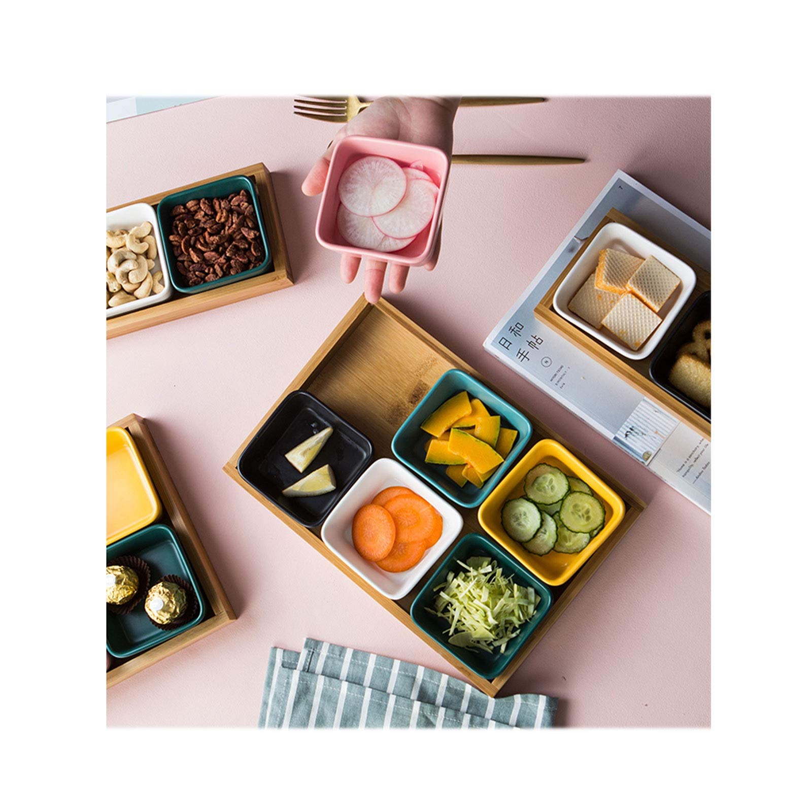 Dipschälchen Tauchschalen Set mit Tray-Gewürz-Teller Porzellan-Gewürz-Geschirr Süßigkeitengerichte Nussschalen Mehrzwecksauce-Gerichte für Tomaten Soja BBQ und andere Saucen Schalen ( Color : Blue )