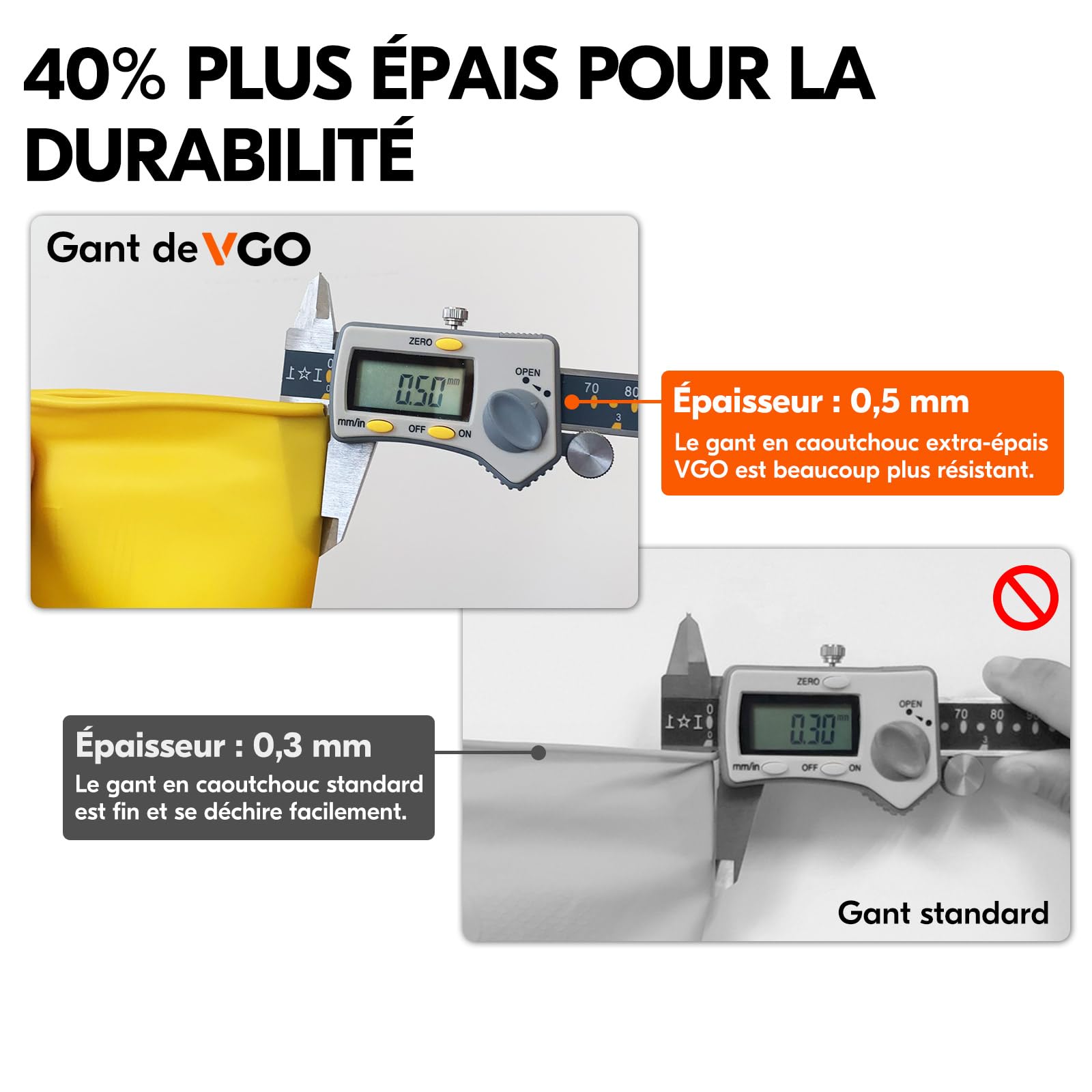 VGO... Gants de Nettoyage Ménagers Réutilisables, Gants de Vaisselle en Caoutchouc, Epaisseur Supplémentaire, Manches Longues (HH4601)