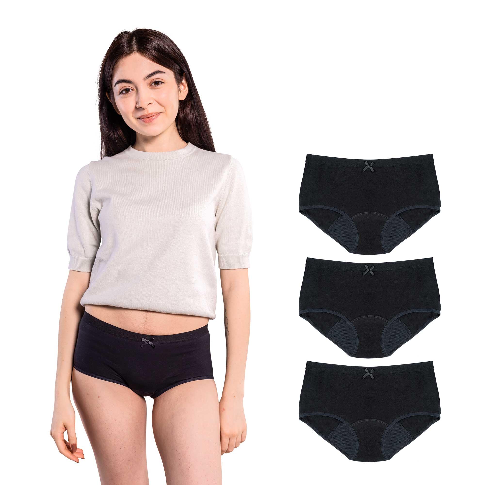 SELENACARE Bielizna okresowa dla nastolatków, hipster (3 sztuki) - bielizna menstruacyjna dla nastolatków, nadaje się do prania, 100% wegańska, trwała, 20 ml, absorpcja, czarna, rozmiar 158, czarny, M