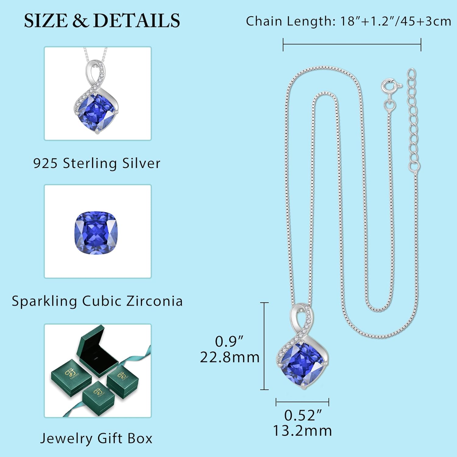 FJ Square Princess Cut Birthstone Necklace 925 Sterling Silver Infinity Pendant Necklace Birthday Jewelry Gifts for Women - Image 5