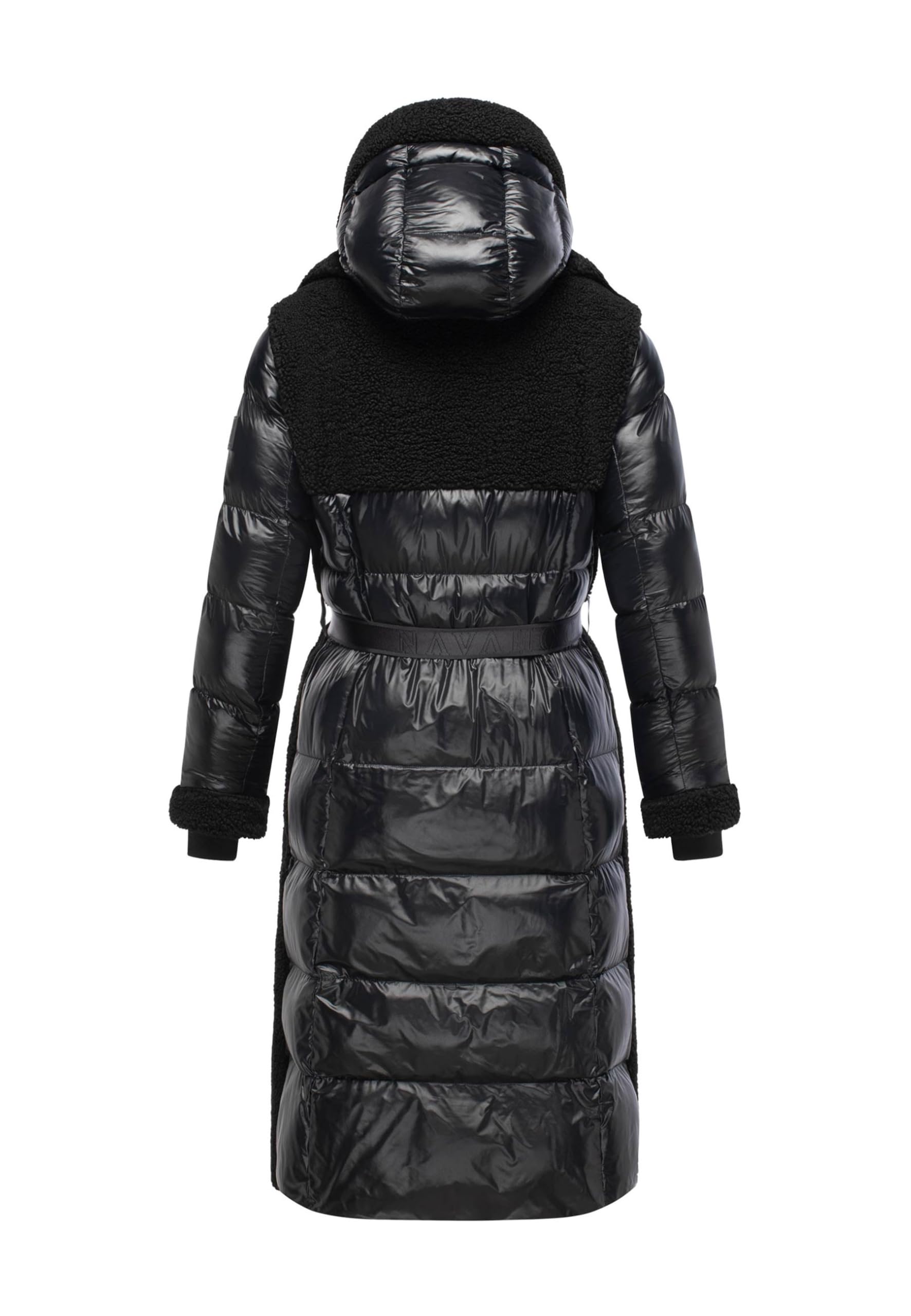 Navahoo Damski płaszcz zimowy (XS-XXL) - kaptur, pikowana część wewnętrzna, płaszcz pluszowy z paskiem - N119