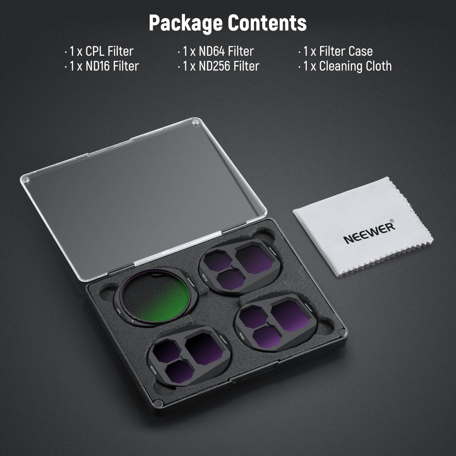 NEEWER Set di Filtro CPL + ND Compatibile con DJI Mavic 4 Pro Drone (4pz), Filtro Polarizzatore Circolare e Densità Neutra ND16 ND64 ND256 a Vite in Vetro Ottico Multistrato con Custodia Magnetica