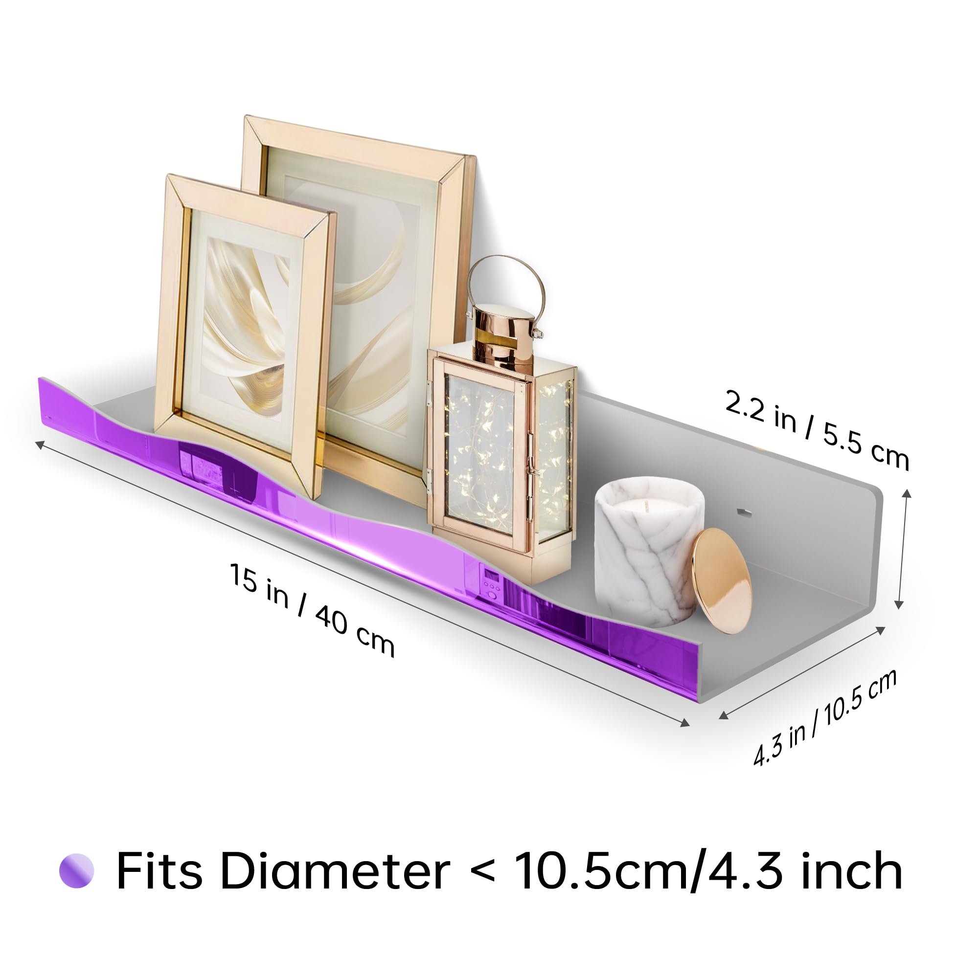 YMVV 40 cm großes, reflektierendes Acrylregal, schwimmendes Regal, Parfüm-Organizer, Regal, moderne Badezimmer-Aufbewahrung, Spielzeug, Dekoration, 4 Stück