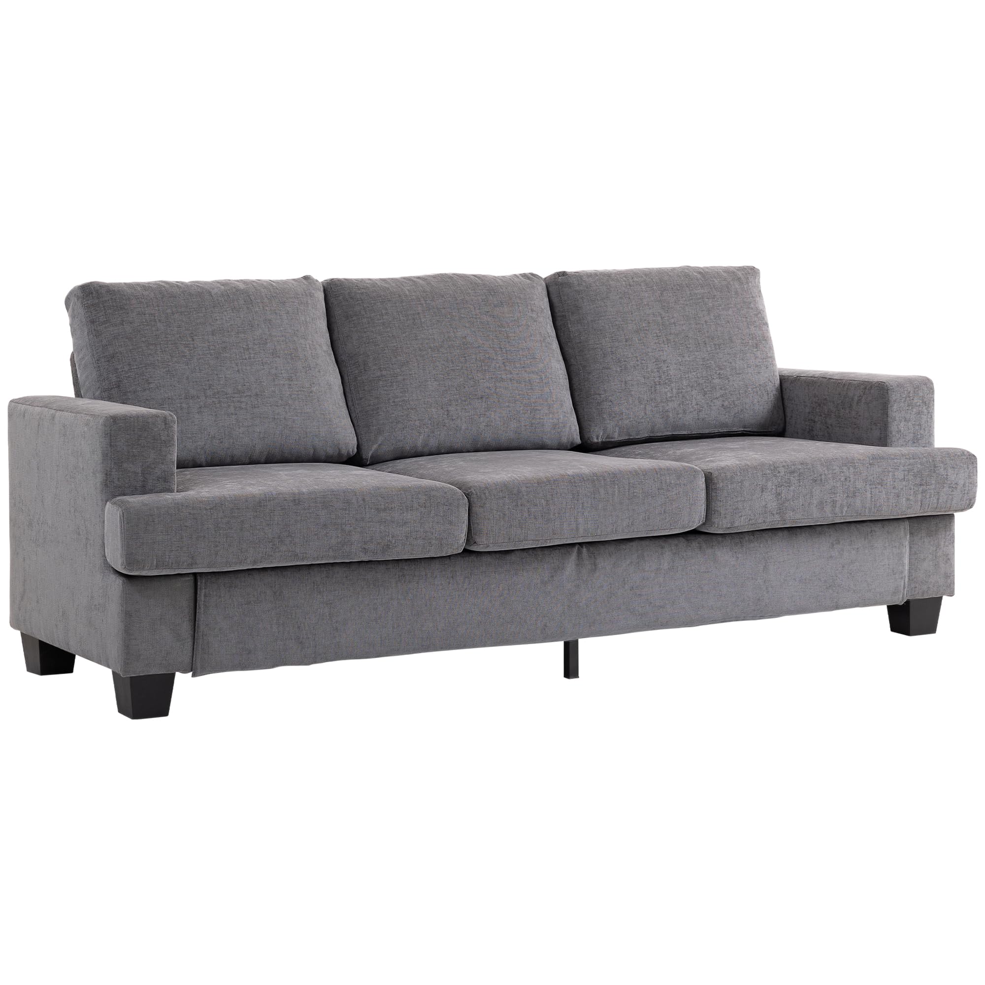 HOMCOM Sofá de 3 Plazas Acolchado Grueso Sofá de Salón 213x82x90 cm Gris | Tapizado en Chenilla, con Estructura de Acero, Diseño Moderno, para Dormitorio Sala de Estar