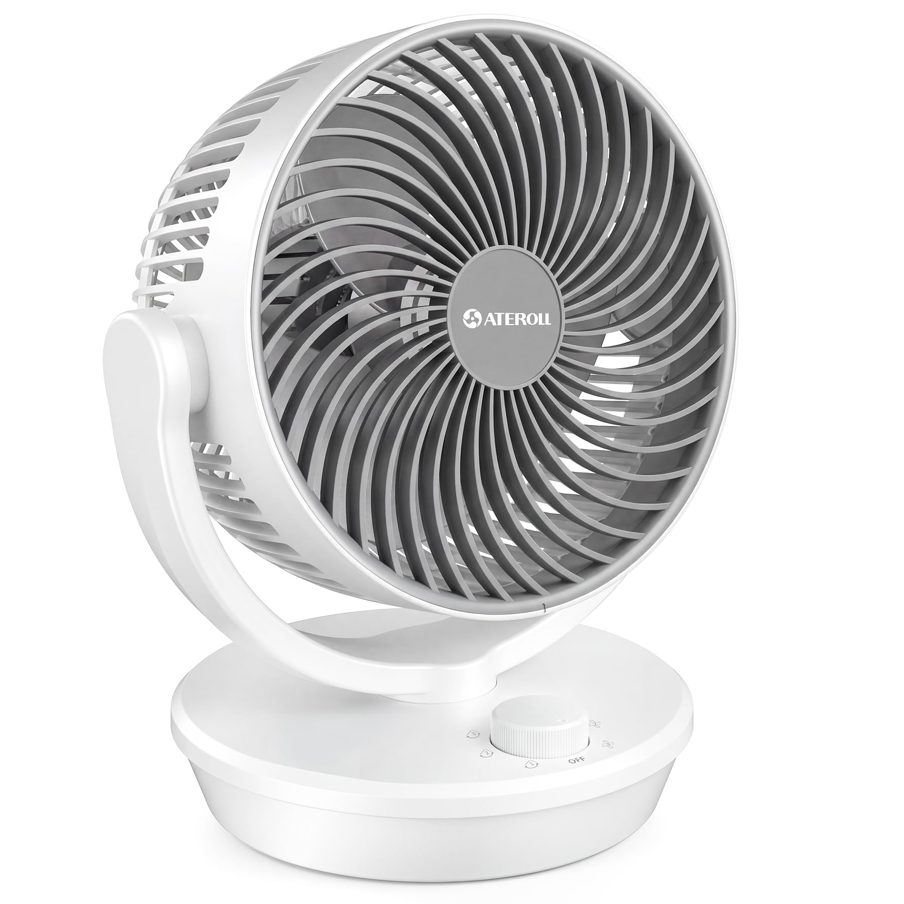 Aeroll Ventilator Leise, Tischventilator, 3D Turbo-Luftzirkulator mit 3 Geschwindigkeitsstufen, 130° Vertikal & 100° Horizontal Oszillation, Leiser Tischventilator für Wohnzimmer und Schreibtische