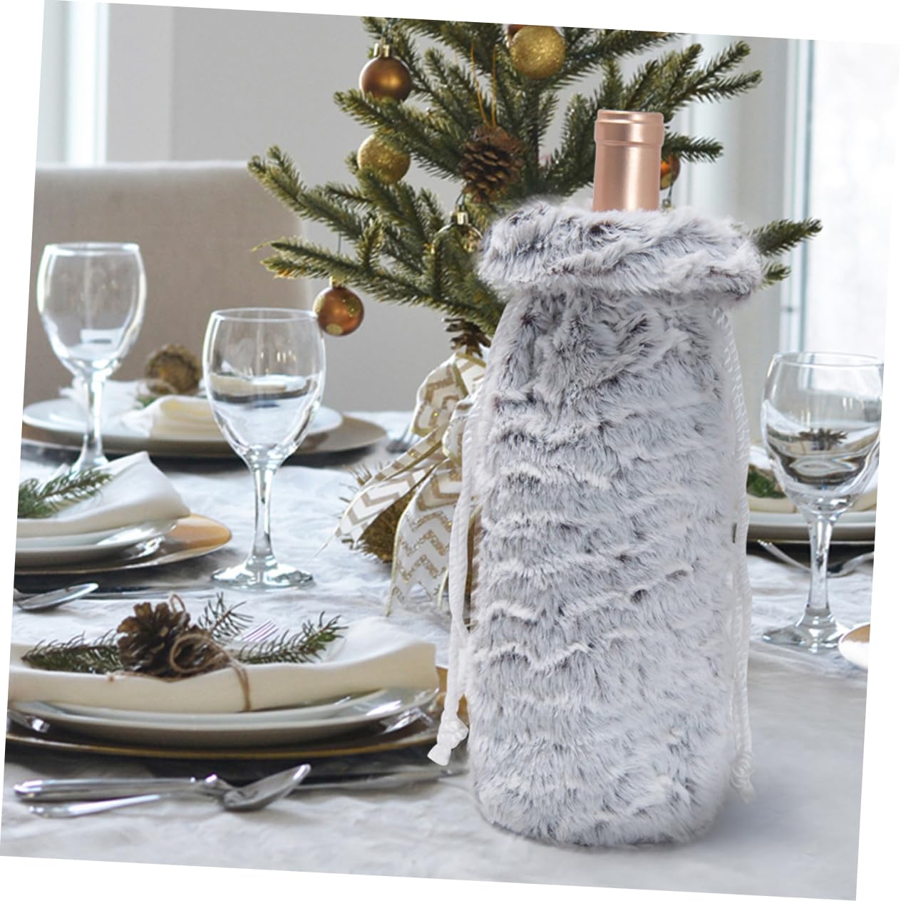 Alipis 6 Piezas 1 Juego De Bolsa De Botella De Vino De Felpa Bolsas De Vino De Vacaciones Botella De Vino De Navidad Decorativa Mangas De De Felpa De Navidad Bolsas De De