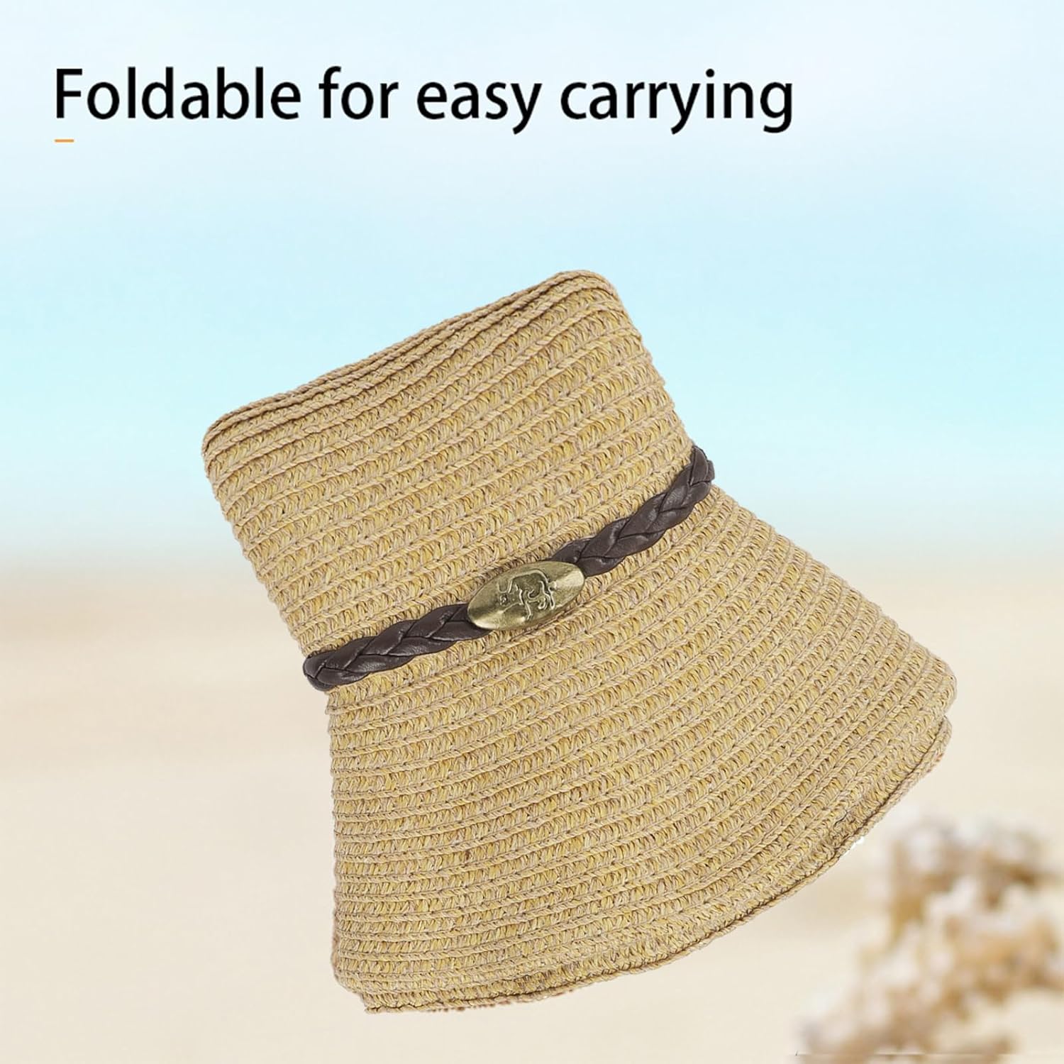 Mens Womens Western Cowboy Straw Hat Classic Brown Cowgirl Woven Sun Hat Roll Up Fedora Hat