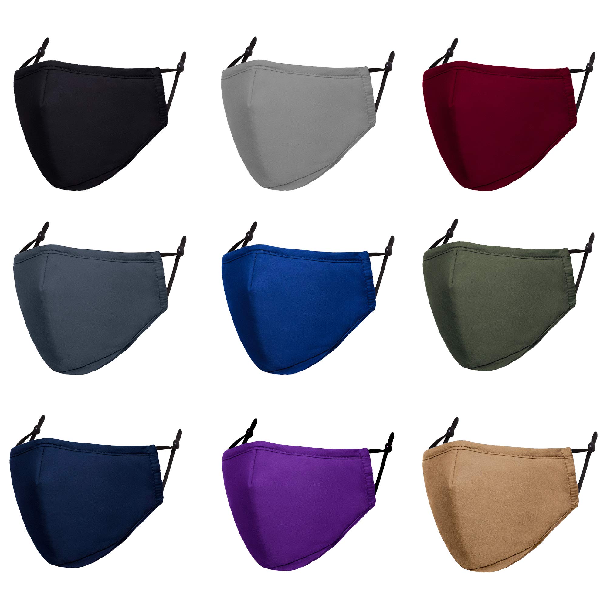 Adult Cloth Face Mask Reusable - Washable Face Masks Adjustable 3Py Face Masks Cover for Women Men - Pack of 9