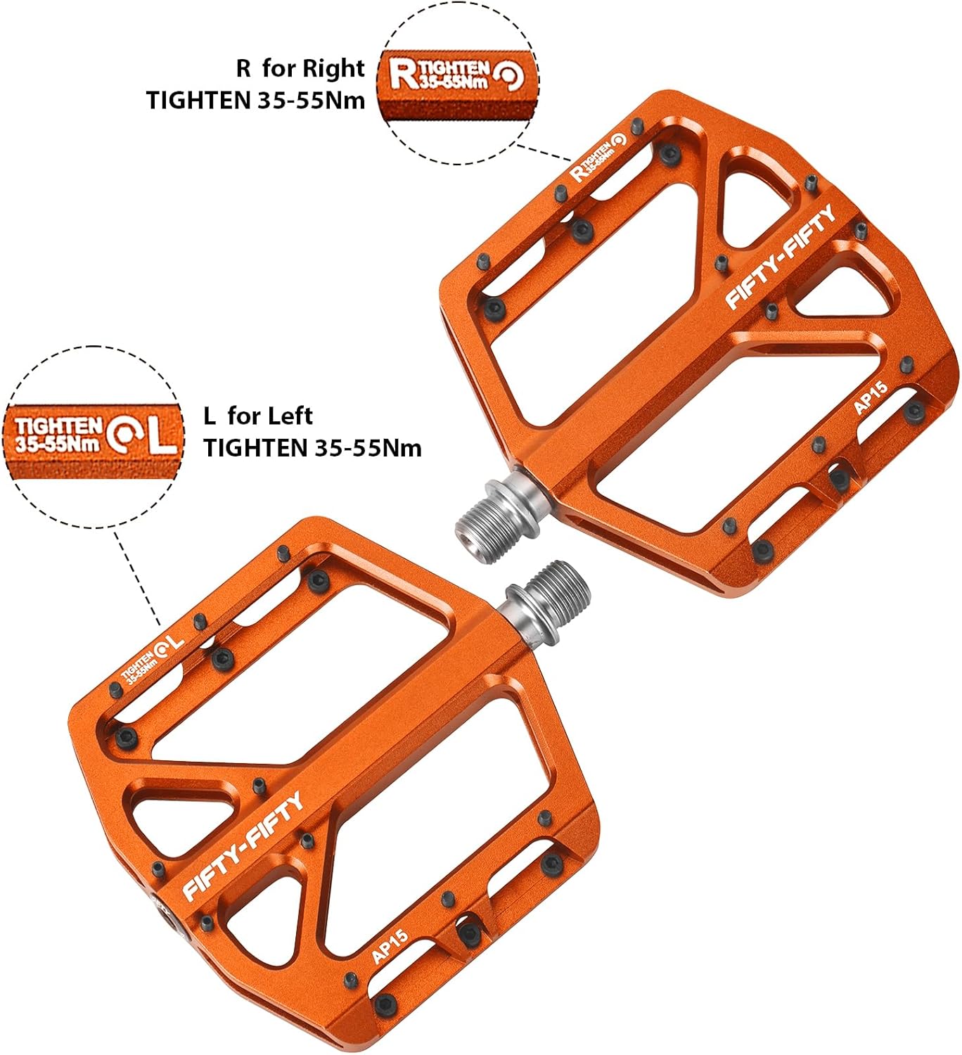 FIFTY-FIFTY Mountain Bike Pedals, Non-Slip and Aluminum Alloy Bicycle Flat Pedals, 9/16" Sealed Bearing, Lightweight and Wide Platform for All Mountain, Enduro, Downhill, E-Bike, MTB