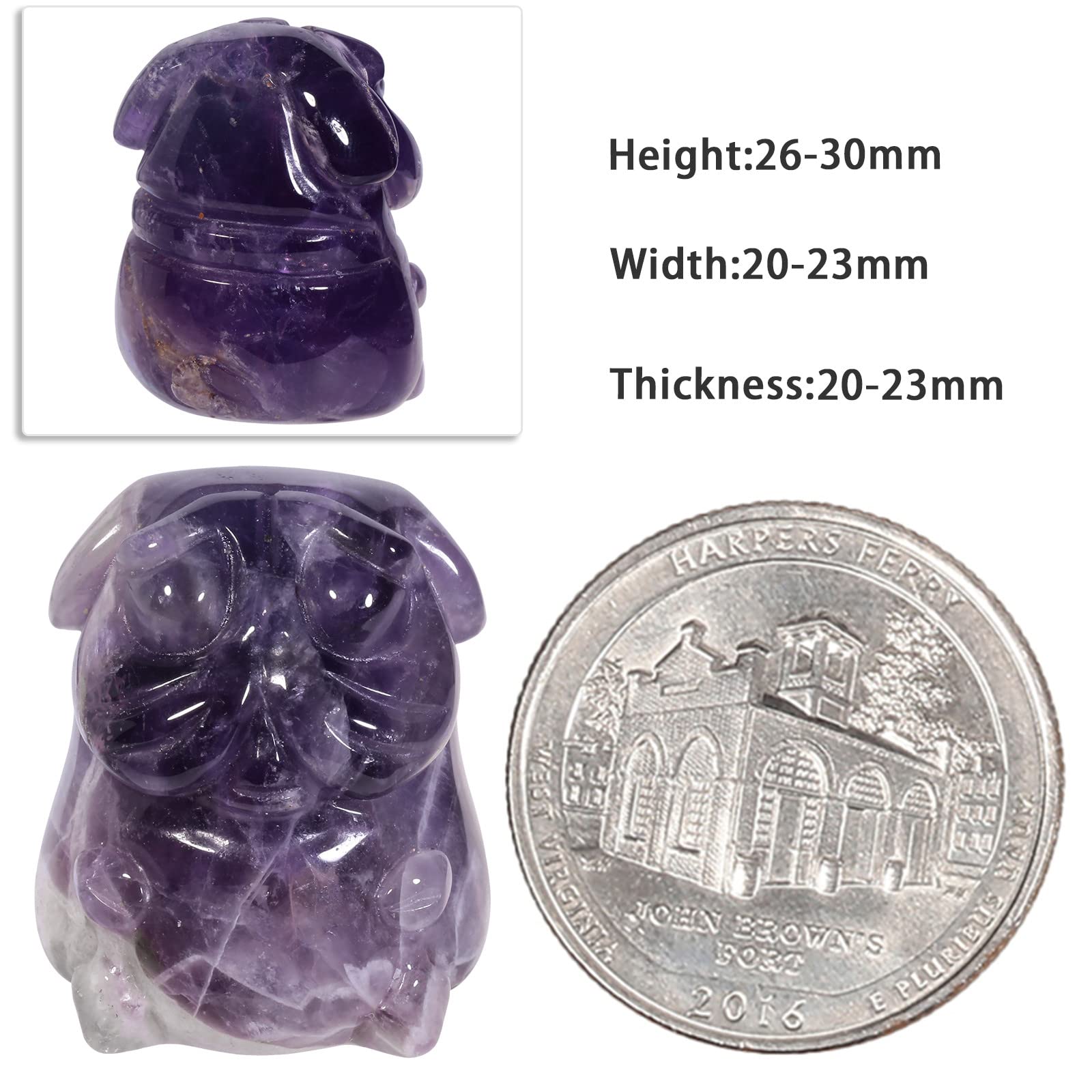 Nupuyai 2pcs Amethyst Mini Crystal Stone Statue Carved Animal Pug Dog Puppy Pekinese Set of 2 - Image 2
