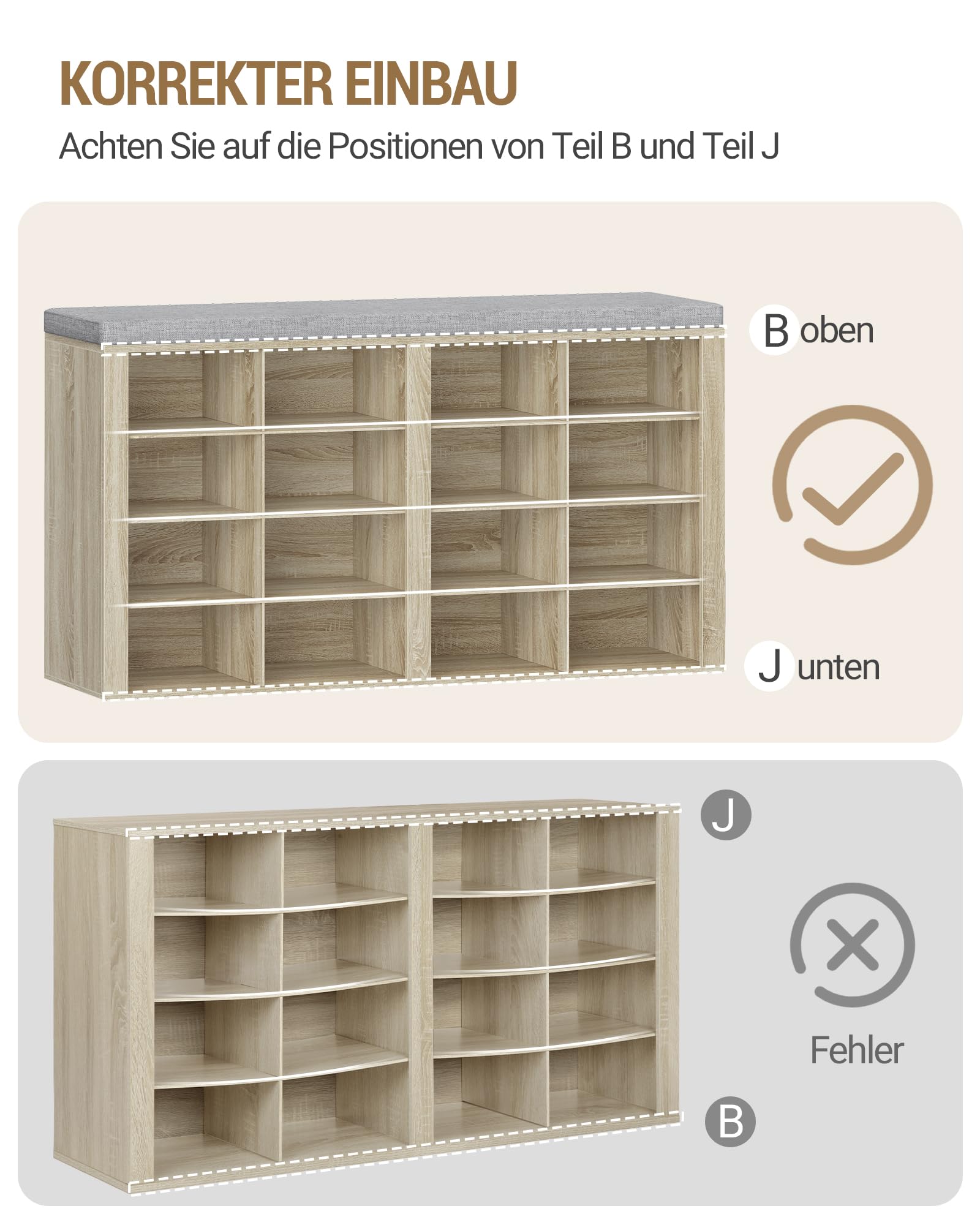 Hzuaneri Banc à Chaussures, 16 Compartiments, Chêne | Support à Chaussures avec Siège, Banc avec Rangement, Coussin, Pour Salon, Couloir, Chambre, SB25616GY