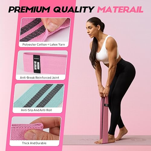 Miniatura 2 de Bandas de resistencia para entrenar con guía, 4 bandas de entrenamiento para mujeres y hombres, bandas de ejercicio de tela para piernas, cadera,