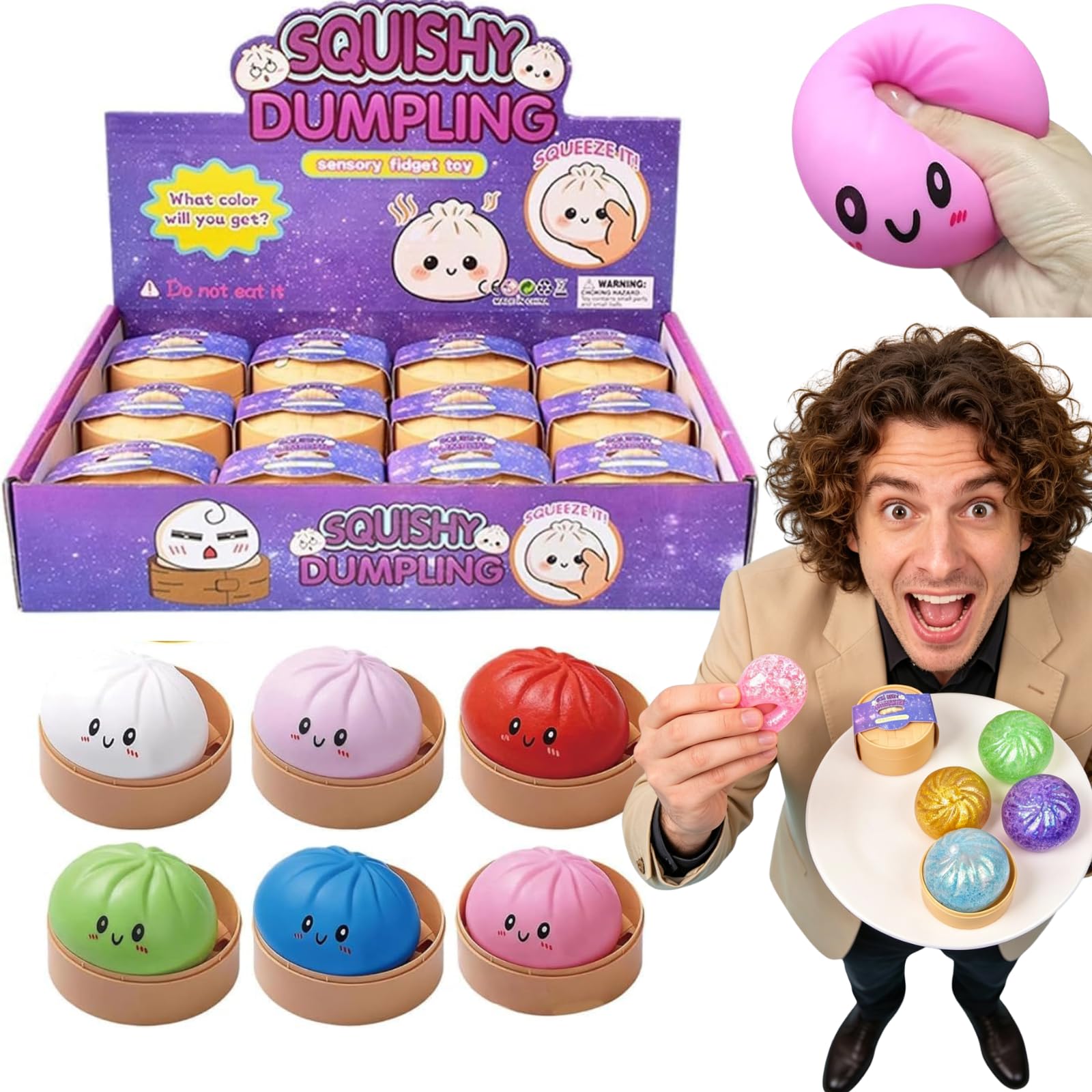 12pcs Dumpling Squishies Toy, Giant Glitter Dumpling Squeeze, Cute Soft Dumplings Shaped Toys for Relaxation Boys Girls Children Adults Students Home Office Classroom (Style-02) — image 1