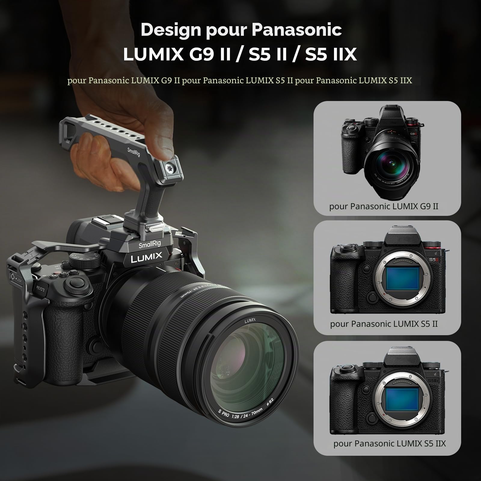 SMALLRIG Kit Cage pour Panasonic G9 II / S5 II / S5 IIX avec Poignée Supérieure NATO, Serre-Câble pour HDMI et USB-C, Plaque de Dégagement Rapide Intégrée pour Arca - 5752