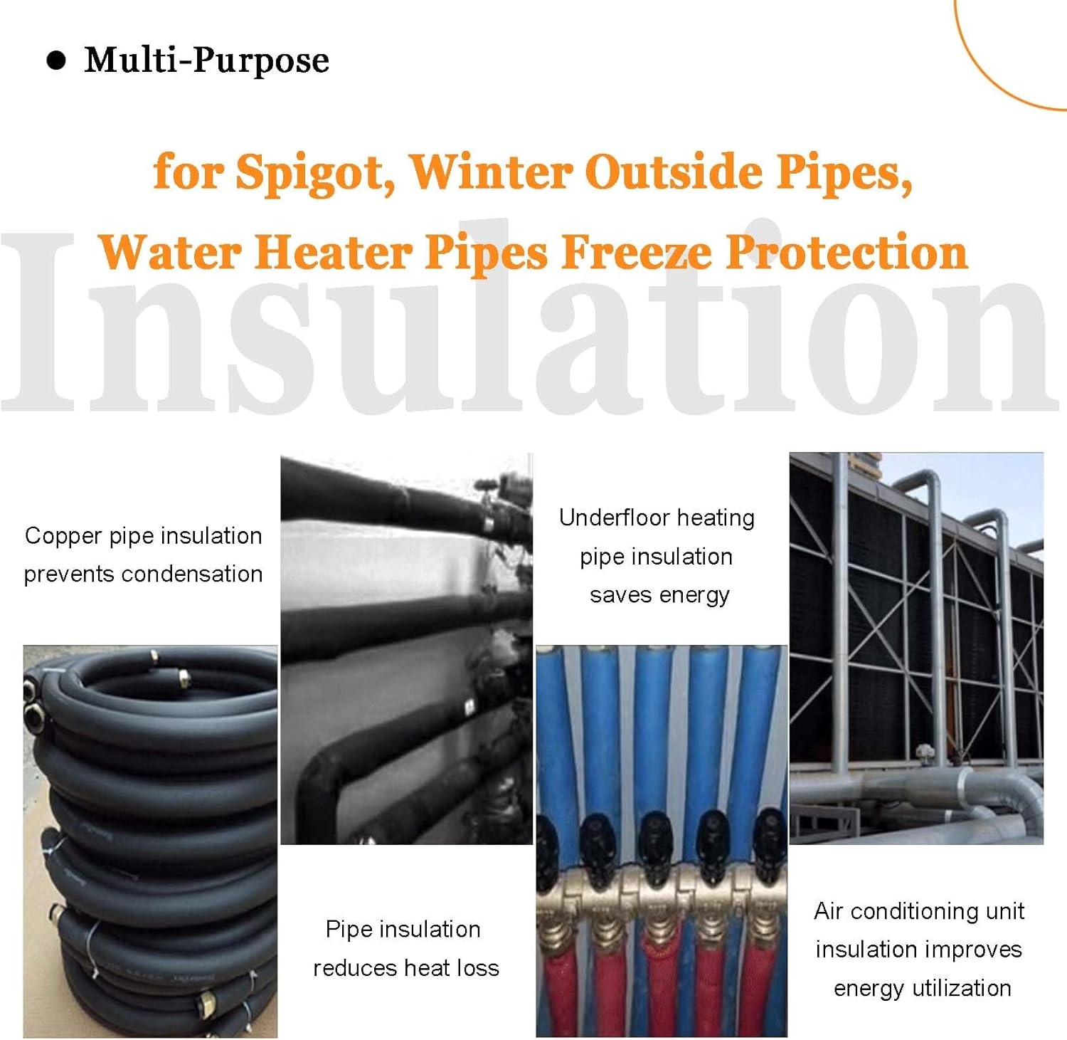 Pipe Insulation Flame Retardant Foam Insulation Lagging Insulation Antifreeze Rubber Foam Tube Hose Foam Grip Pipes Wrap Closed Cell for Outdoor Winter Freeze Protection(ID76mmxT20mmx2m)
