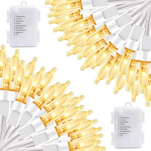 Luces de Navidad a pilas, paquete de 2 mini tiras de 50 luces LED de 17 pies con 8 modos de temporizador automático, luces de árbol impermeables,