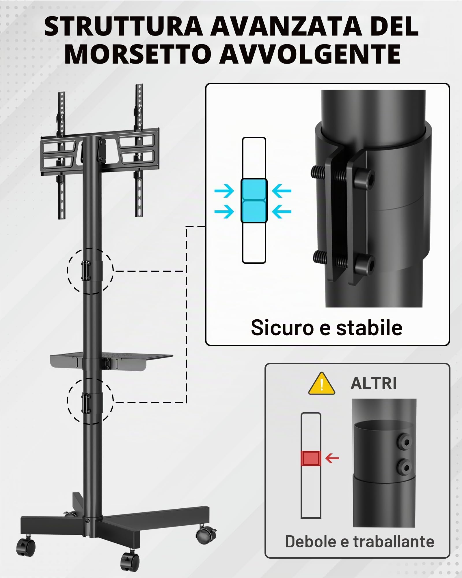 BONTEC Supporto TV da Pavimento, Carrello Inclinabile per TV da 23 a 60 Pollici, Fino a 40 kg, VESA 400x400 mm