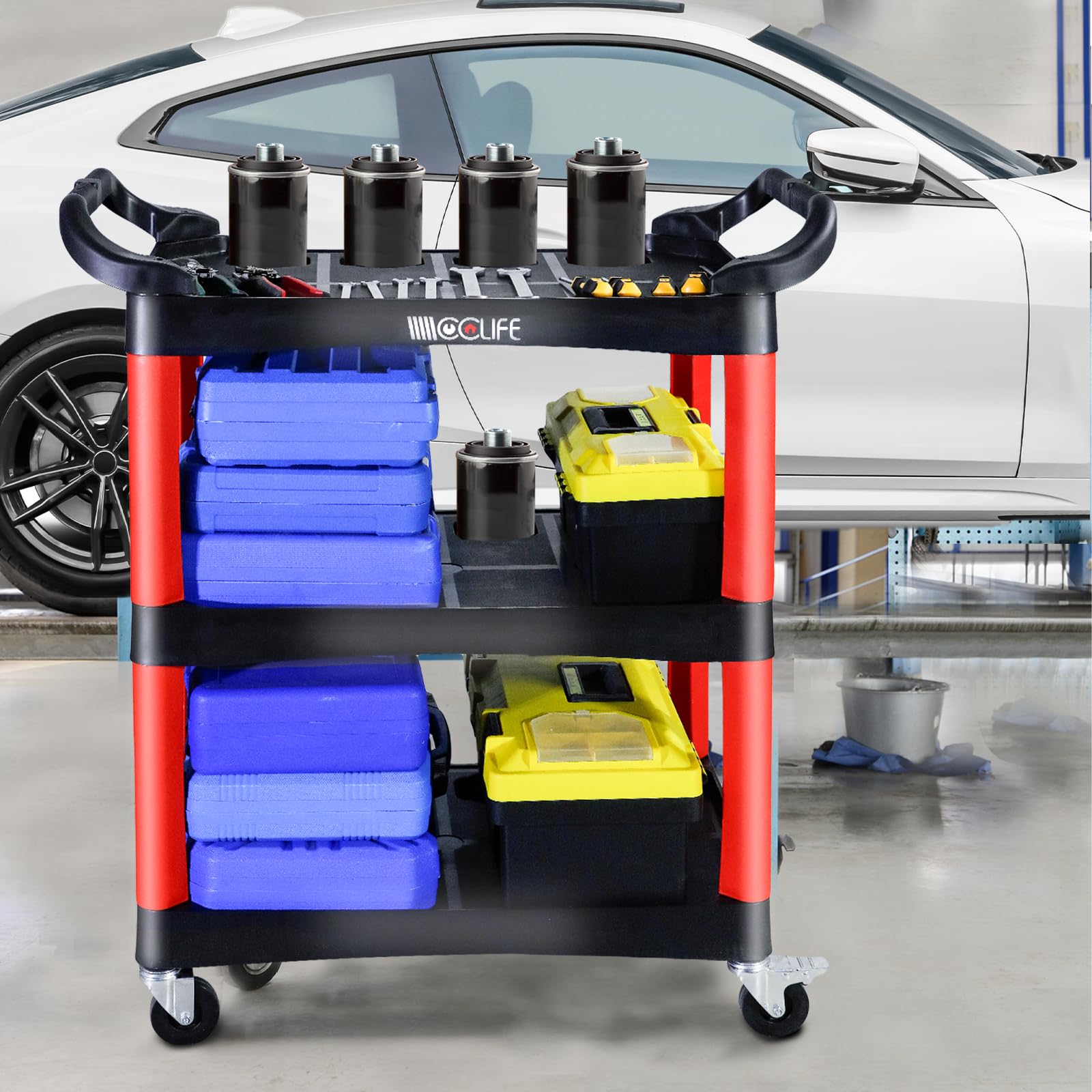 CCLIFE Carro de Taller con 3 Estantes Carro de Herramientas con Compartimentos MAX.150 kg